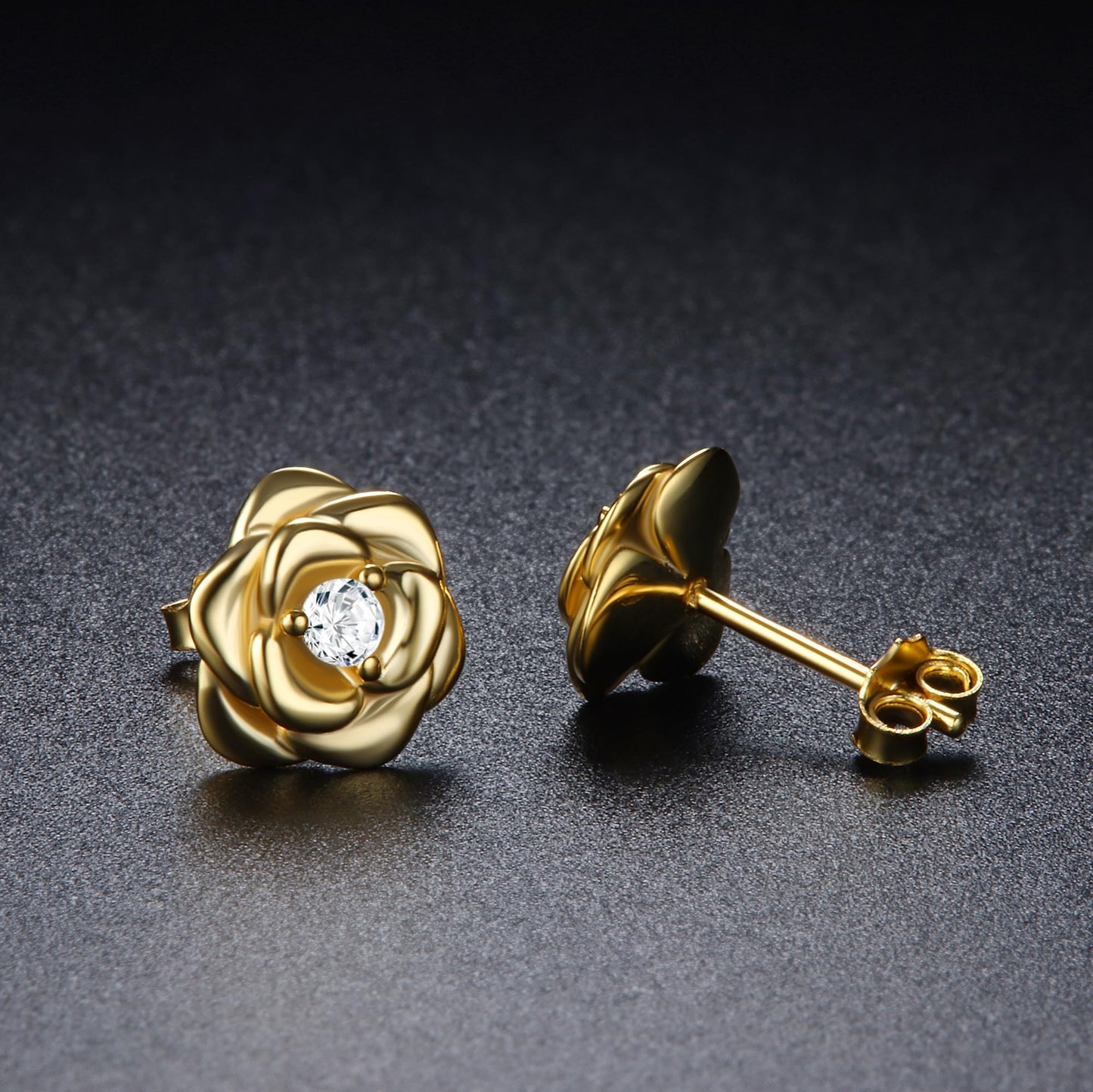 Small Rose Stud Earrings – 925 Sterling Silver with Zirconia