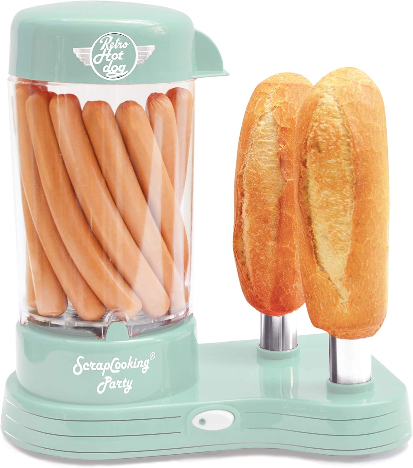 ScrapCooking 601 Hot Dog Maker Maschine-Kapazität 12 Würstchen & 2 Brötchen-Vintage-Retro-Stil für Partys Barbecues Feste Kirmes Geburstag-Grün-0601, Lebensmittelechter Kunststoff, weiß