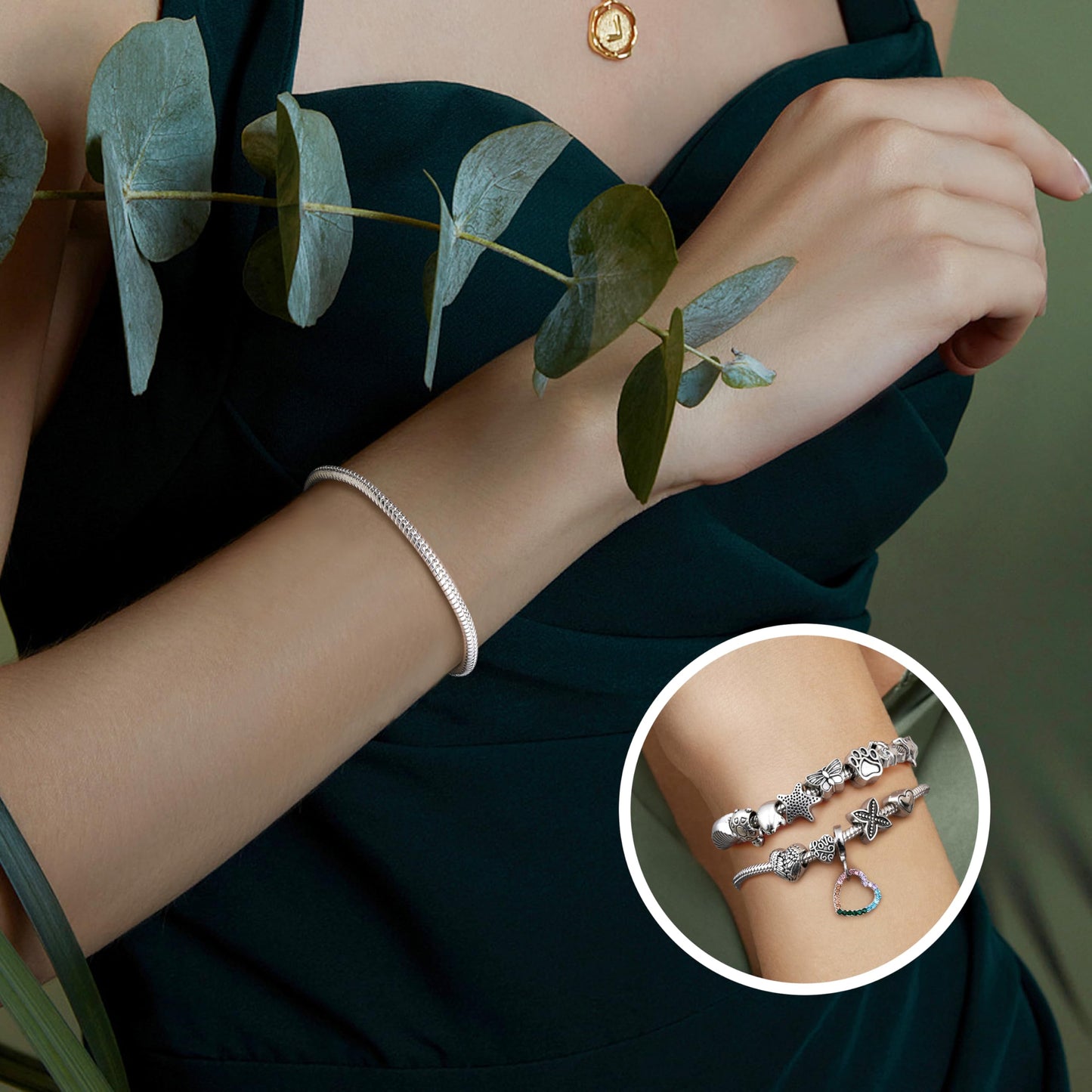 Adramata 925 Sterling Silver Charm Bracelet – Adjustable Snake Chain