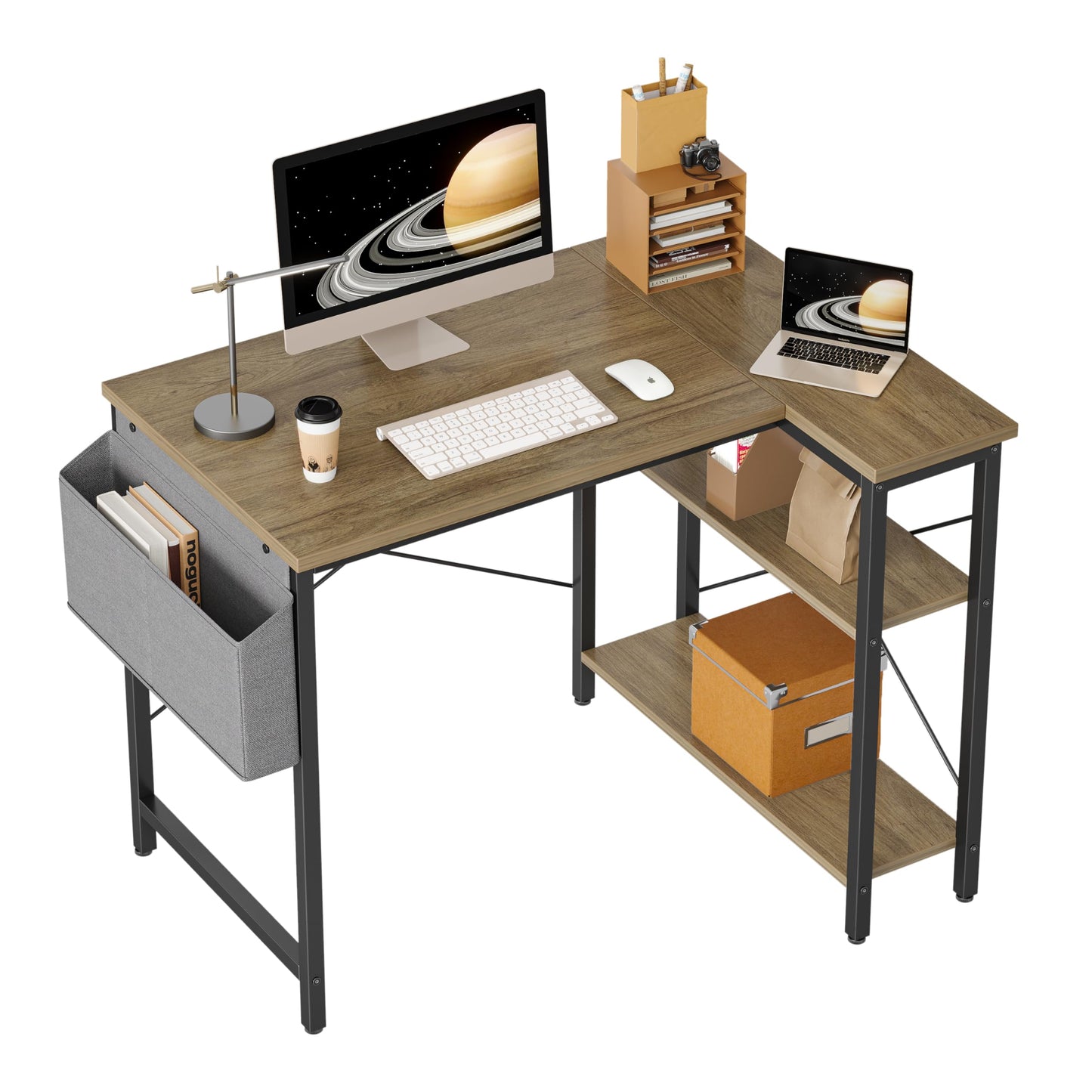 BEXEVUE L-förmiger Schreibtisch – 100x70 cm Gaming Tisch mit Ablagefächer, Umkehrbarer PC Ecktisch Computertisch, Corner Gaming Tisch für Studium Arbeit Zuhause Schlafzimmer, Schwarz