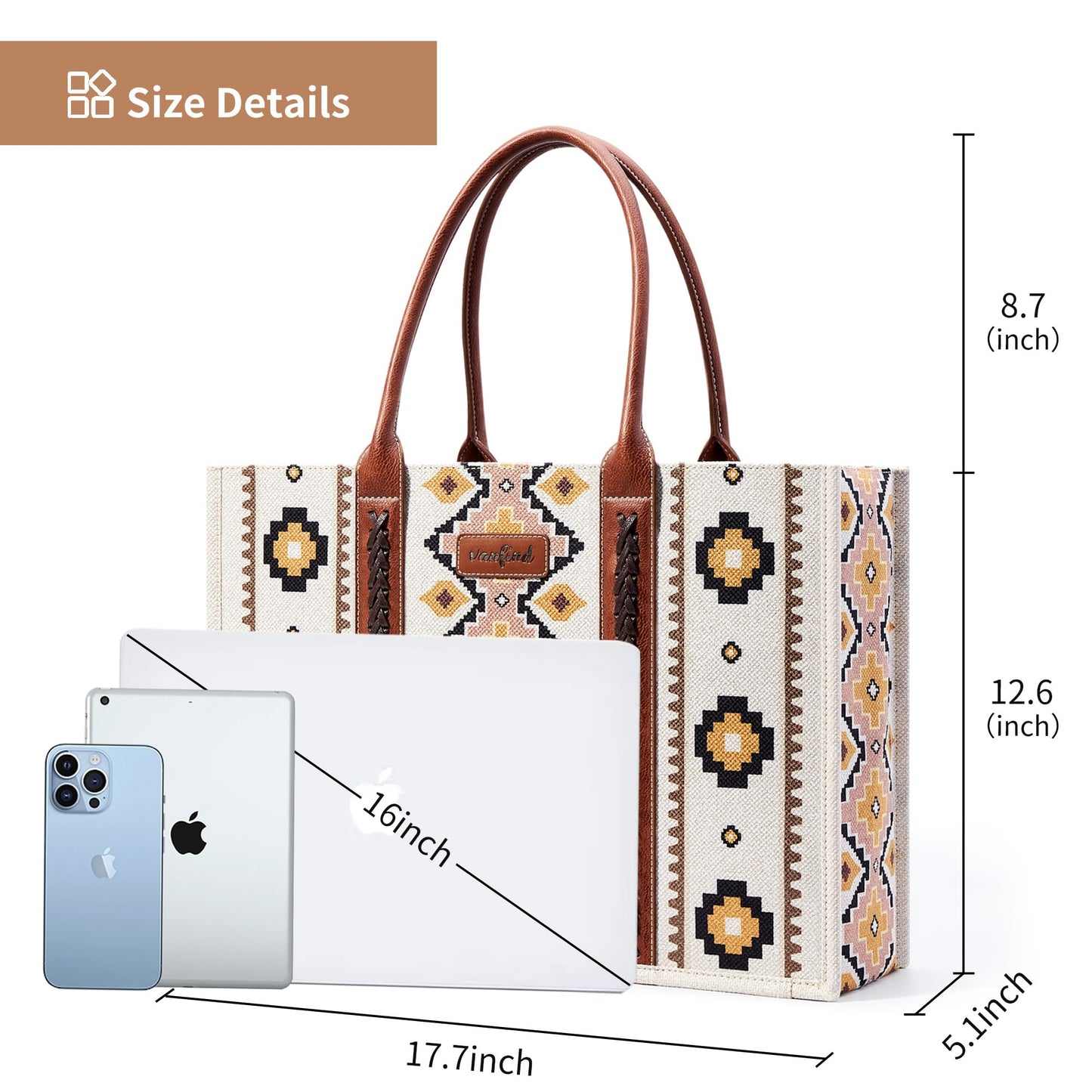 KALIDI Tote Bag for Women – Aztec Pattern Canvas Shoulder Bag