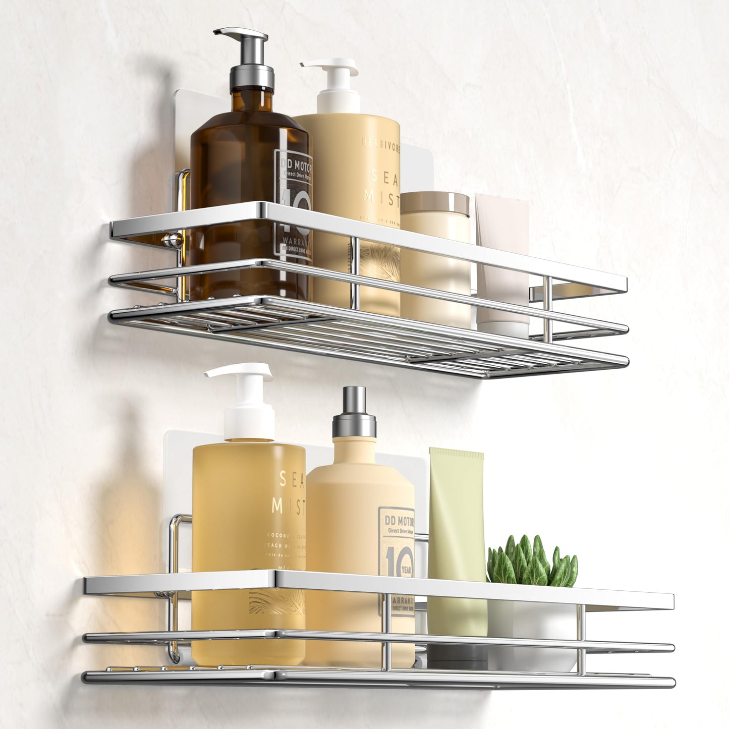 saffruff Duschablage Ohne Bohren 2 Stück Duschregal Duschkorb Badezimmer Organizer, Regal Badregal Shampoo Halterung für Dusche Küche Bathroom, mit 2 Klebeflächen,Edelstahl Schwarz