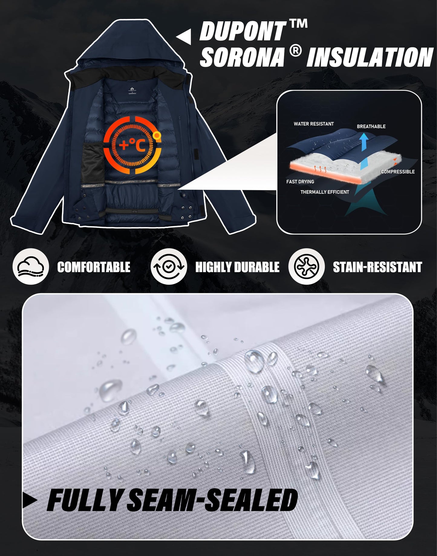 Men’s Ski Jacket – Waterproof, Warm & Breathable Snowboarding Winter Coat