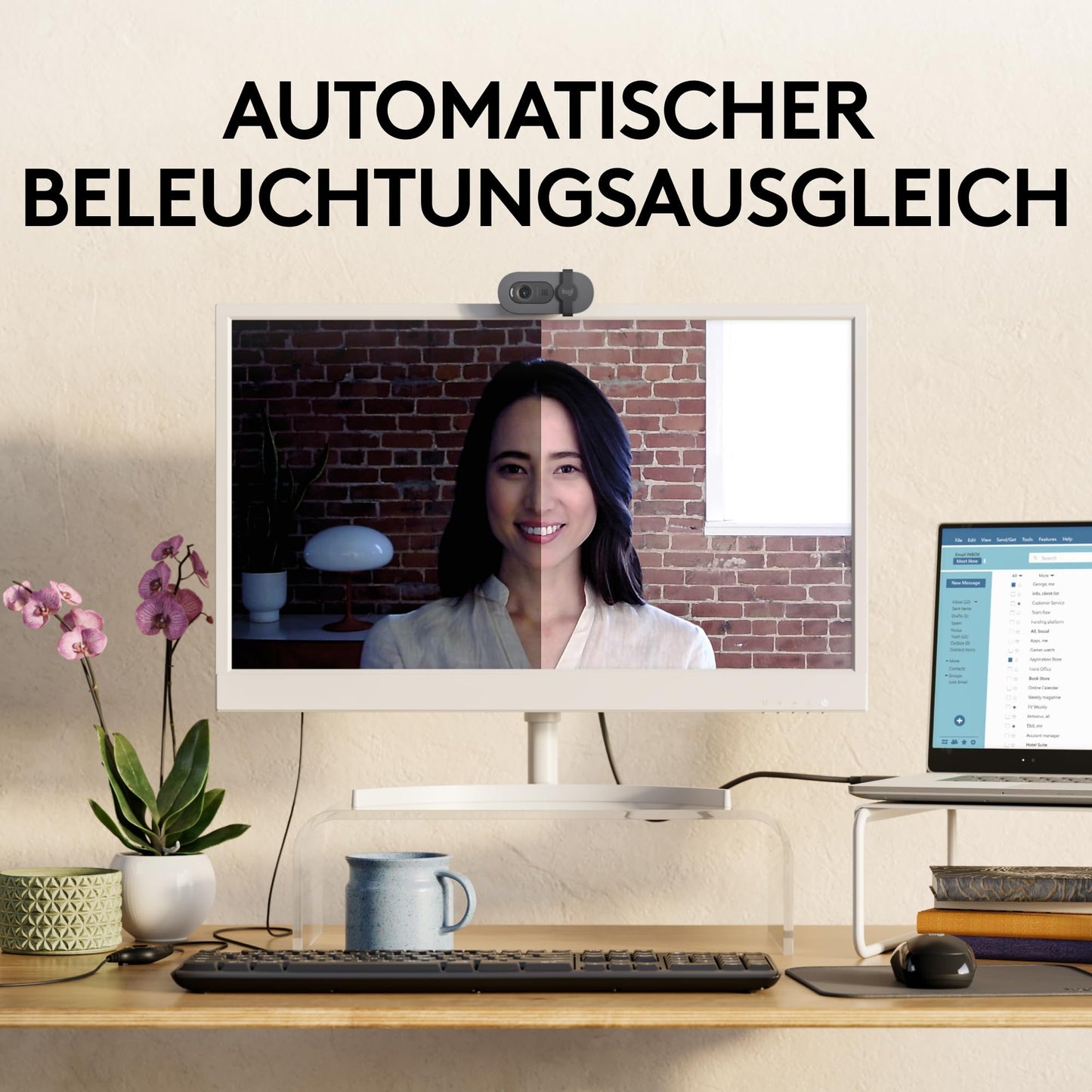 Logitech Brio 100 Full HD-Webcam für Meetings und Streaming, Auto-Lichtausgleich, integriertes Mikrofon, Abdeckblende, USB-A, für Microsoft Teams, Google Meet, Zoom und mehr - Graphit