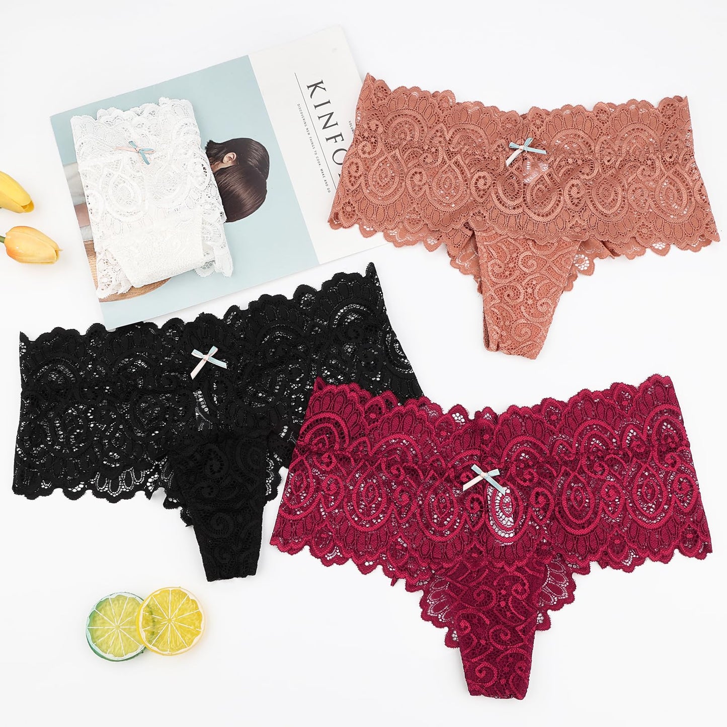 Lishang Women's Lace Thong 5-Pack - Sexy Low Waist Lingerie