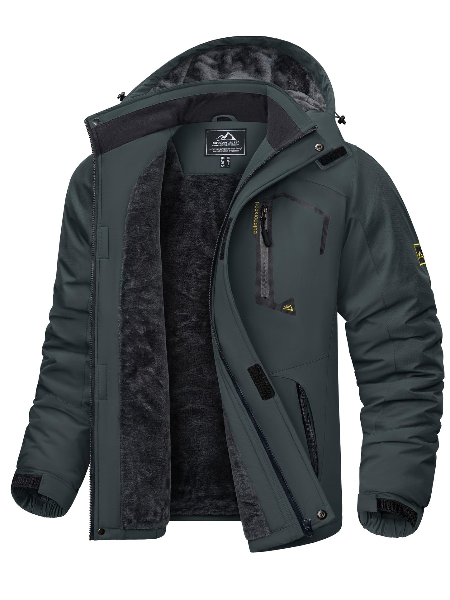 KEFITEVD Herren Skijacke Atmungsaktiv Warm Gefüttert Winterjacke mit Abnehmbarer Kapuze Snowboardjacke Wasserdicht Outdoorjacke