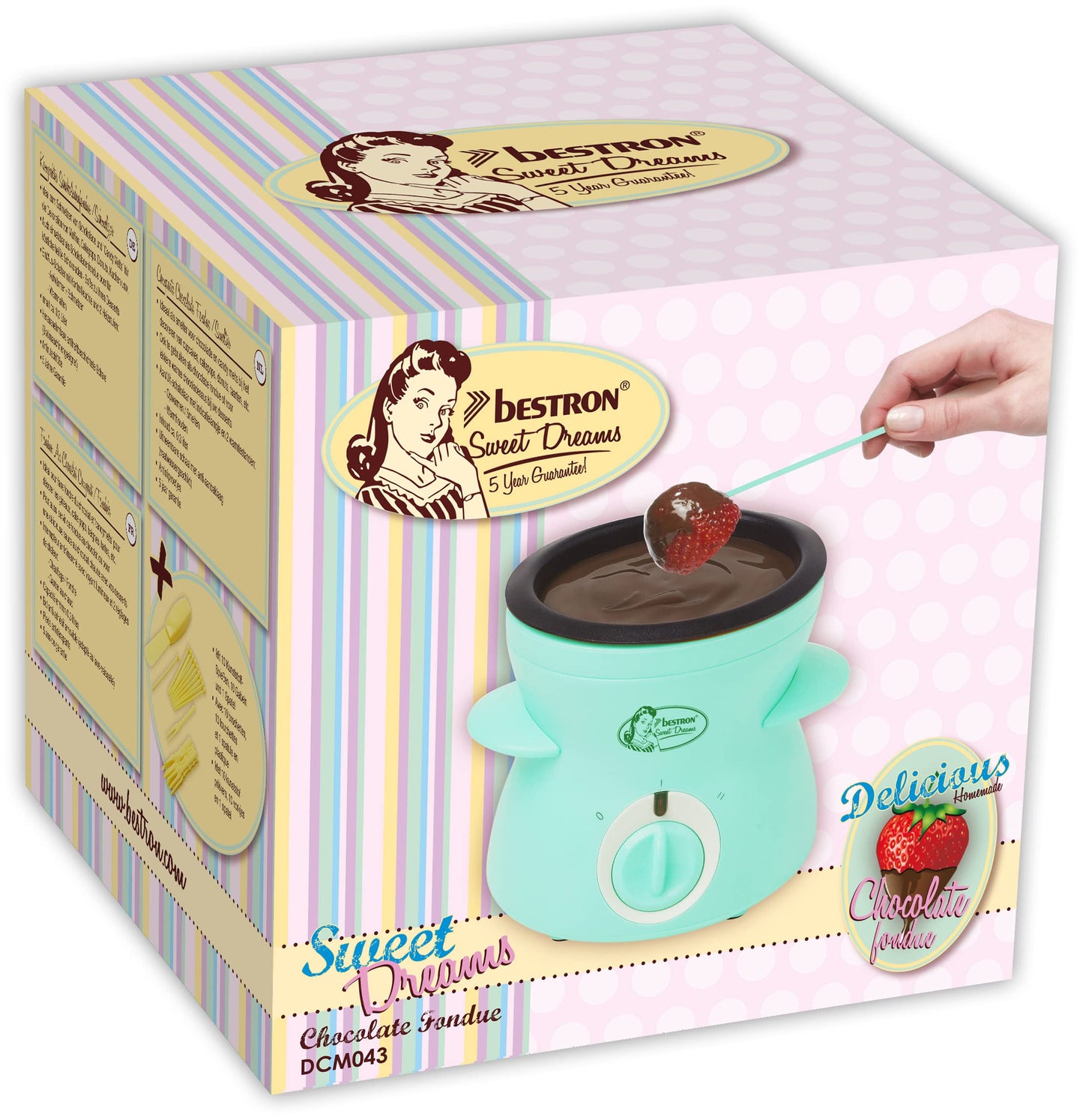 Bestron Schokoladen Fondue für 2 Personen, Mini-Schokofondue-Set, inkl. 10xSpieße, 10xGabeln und 1xSpachtel, 25Watt, Farbe: Rosa