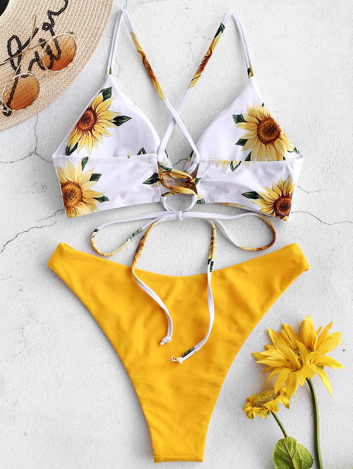 Women’s Two-Piece Bikini Set Sunflower Print Triangle Beach Swimsuit