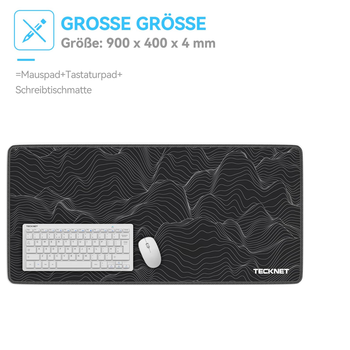 TECKNET Mauspad XXL Speed Gaming, 900x400 mm Schreibtischunterlage Schwarz, Gamer Mouse Pad, Wasserdicht mousepad, Spezielle Oberfläche Verbessert Präzision und Geschwindigkeit, rutschfeste Gummibasis