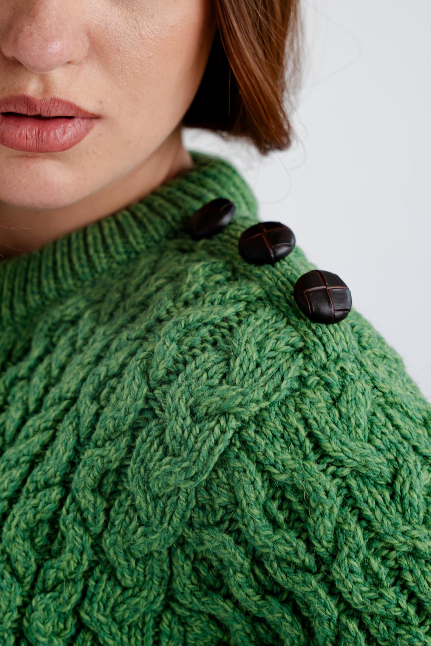 SAOL Women’s Merino Wool Sweater – Aran Knit with Side Buttons