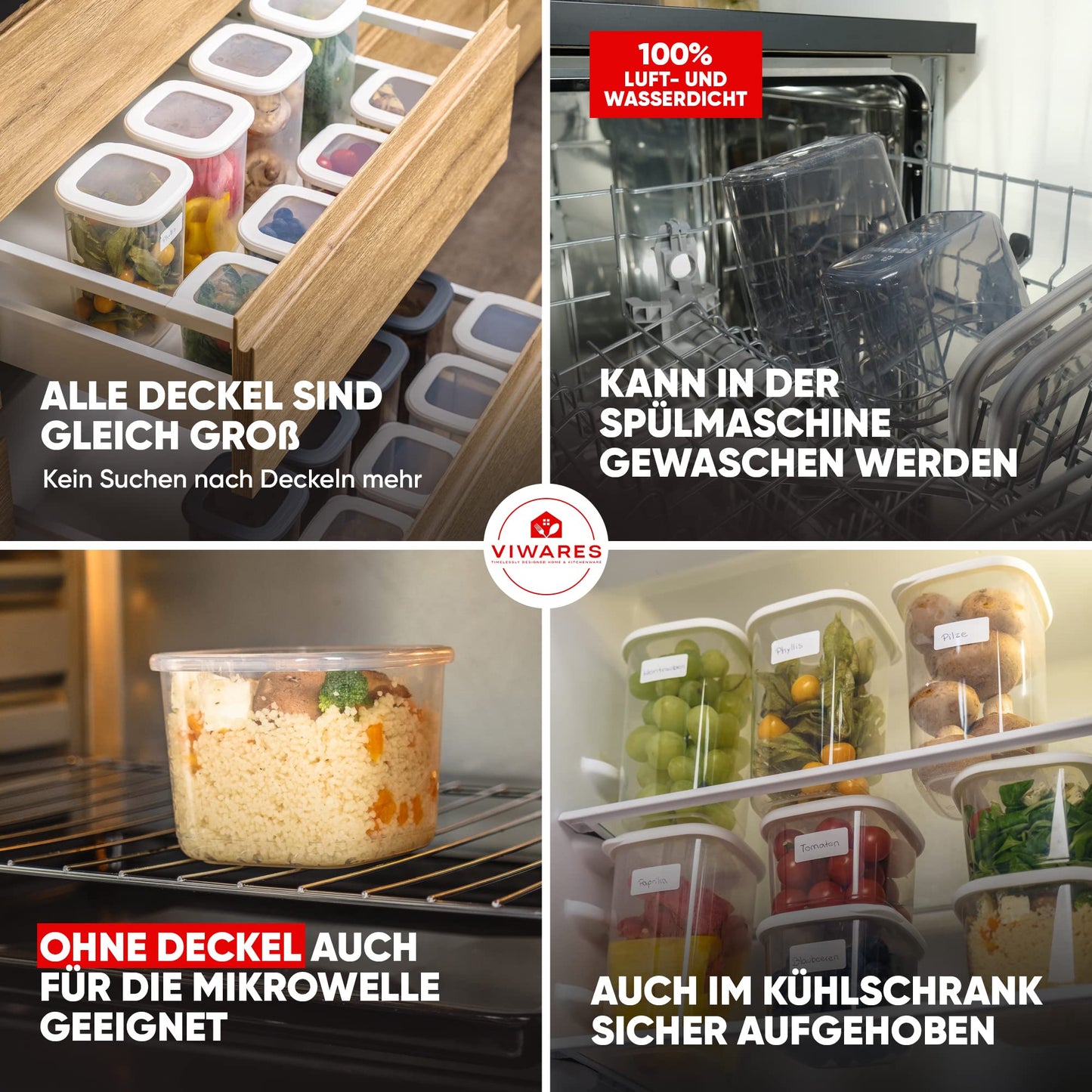 Viwares Vorratsdosen mit Deckel Luftdicht, 12er Vorratsbehälter Set BPA-Frei, Vorratsdose zur Müsli Mehl Aufbewahrung Küche, Praktische Organizer Küche, Frischhaltedosen für Lebensmittelaufbewahrung