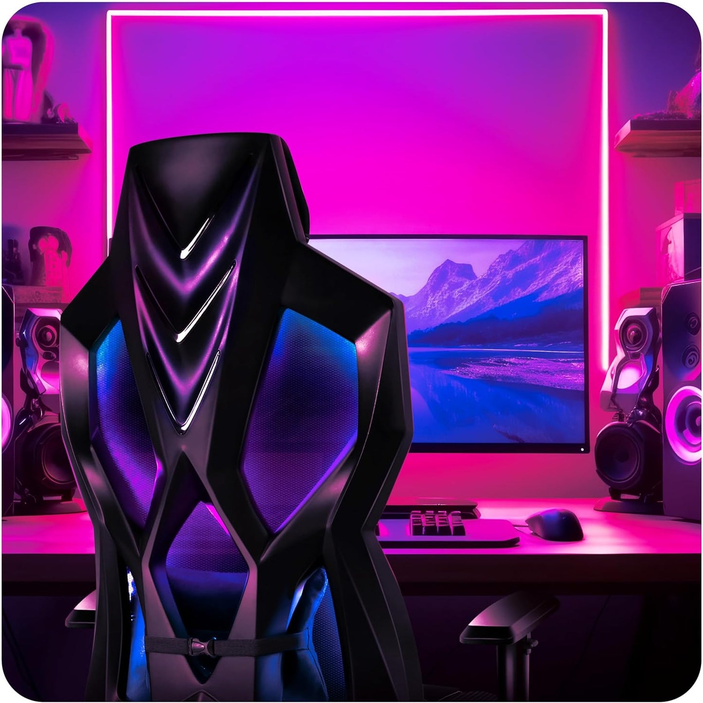 huzaro Combat 6.2 Black RGB | LED Beleuchtung Gaming Stuhl PC Bürostuhl Schreibtischstuhl | bis 140 kg belastbar | Verstellbare Rückenlehne Armlehnen Sitzhöhe | Zocker Gamer | Stoff | Schwarz