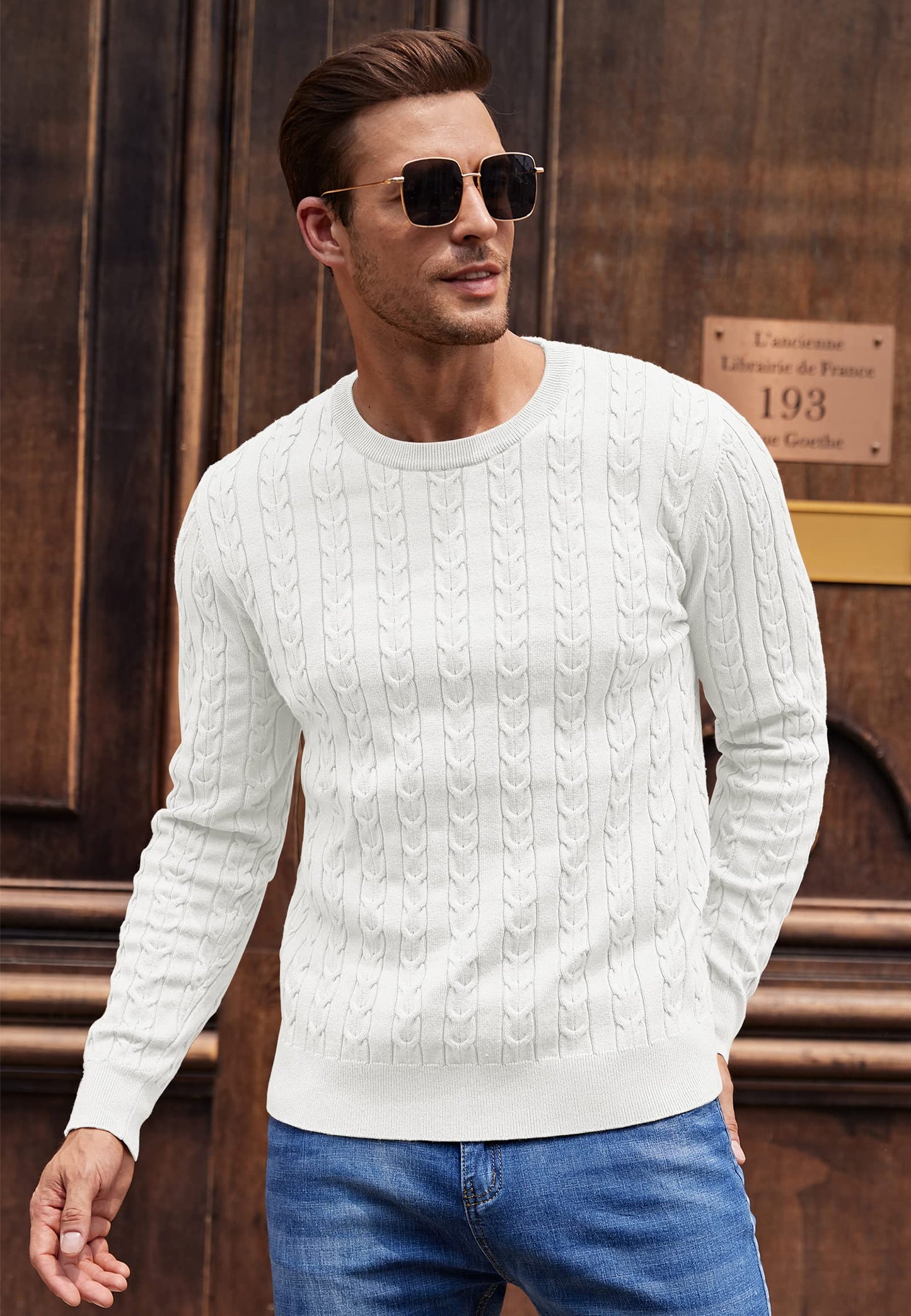 NITAGUT Men’s Cable Knit Sweater – Slim Fit Crewneck Pullover