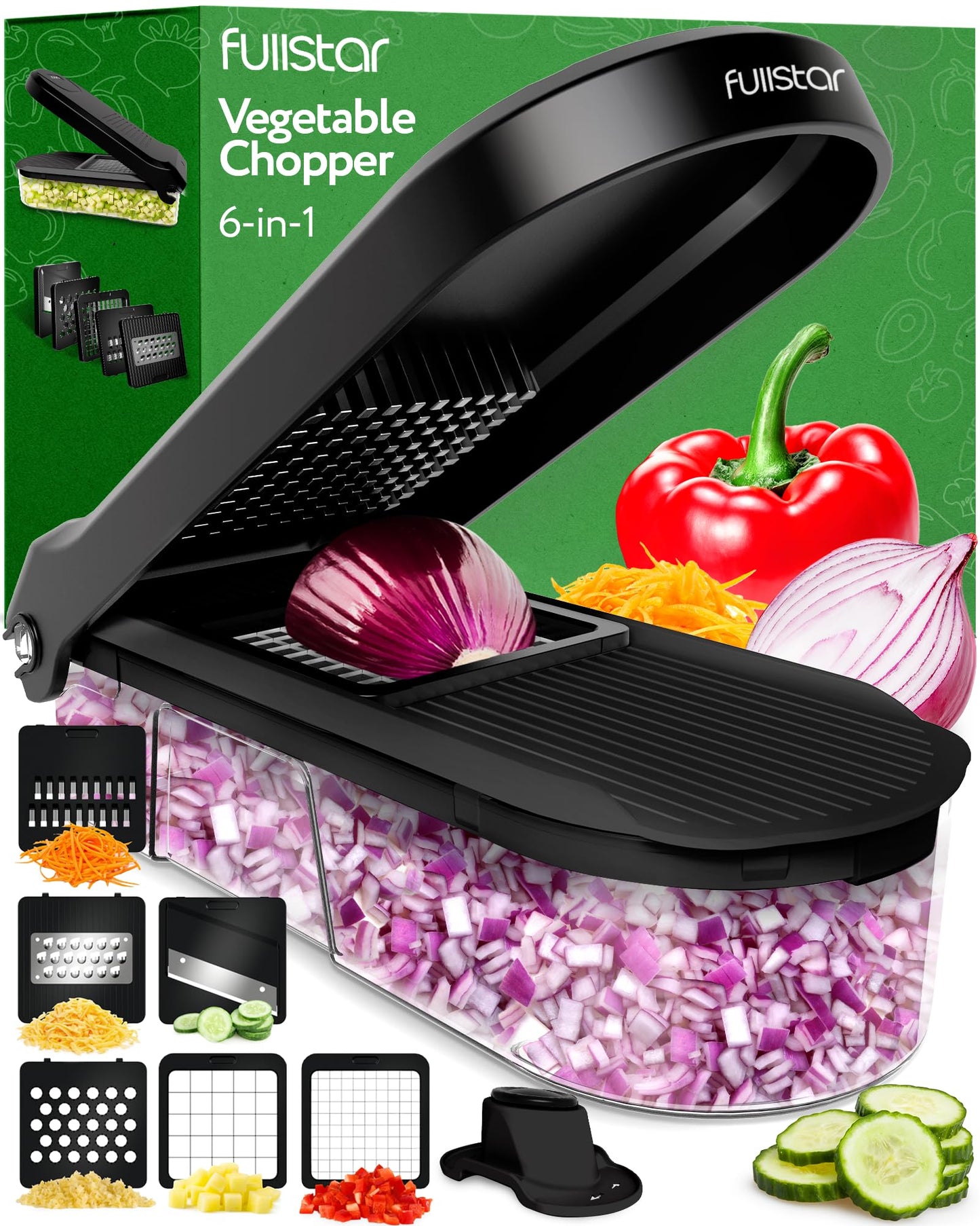 Gemüseschneider Mandoline Gemüsehobel - Gemüse Schneider Gurkenhobel Zwiebelschneider Kartoffelschneider Obstschneider - Reibe für Gemüse und Käse - Julienneschneider (6-in-1 Kompakt Weiß)