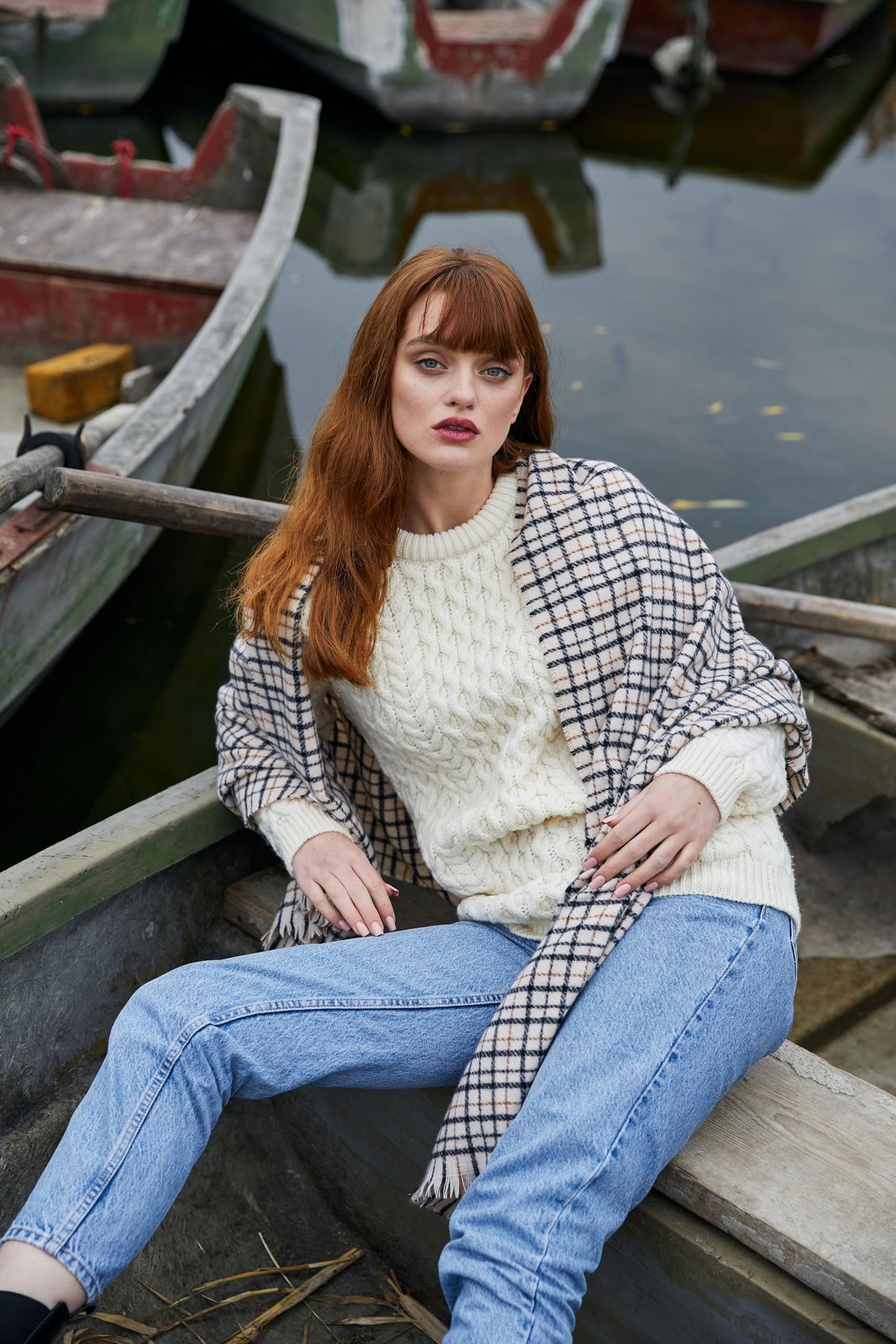 SAOL Women’s Merino Wool Sweater – Aran Knit with Side Buttons