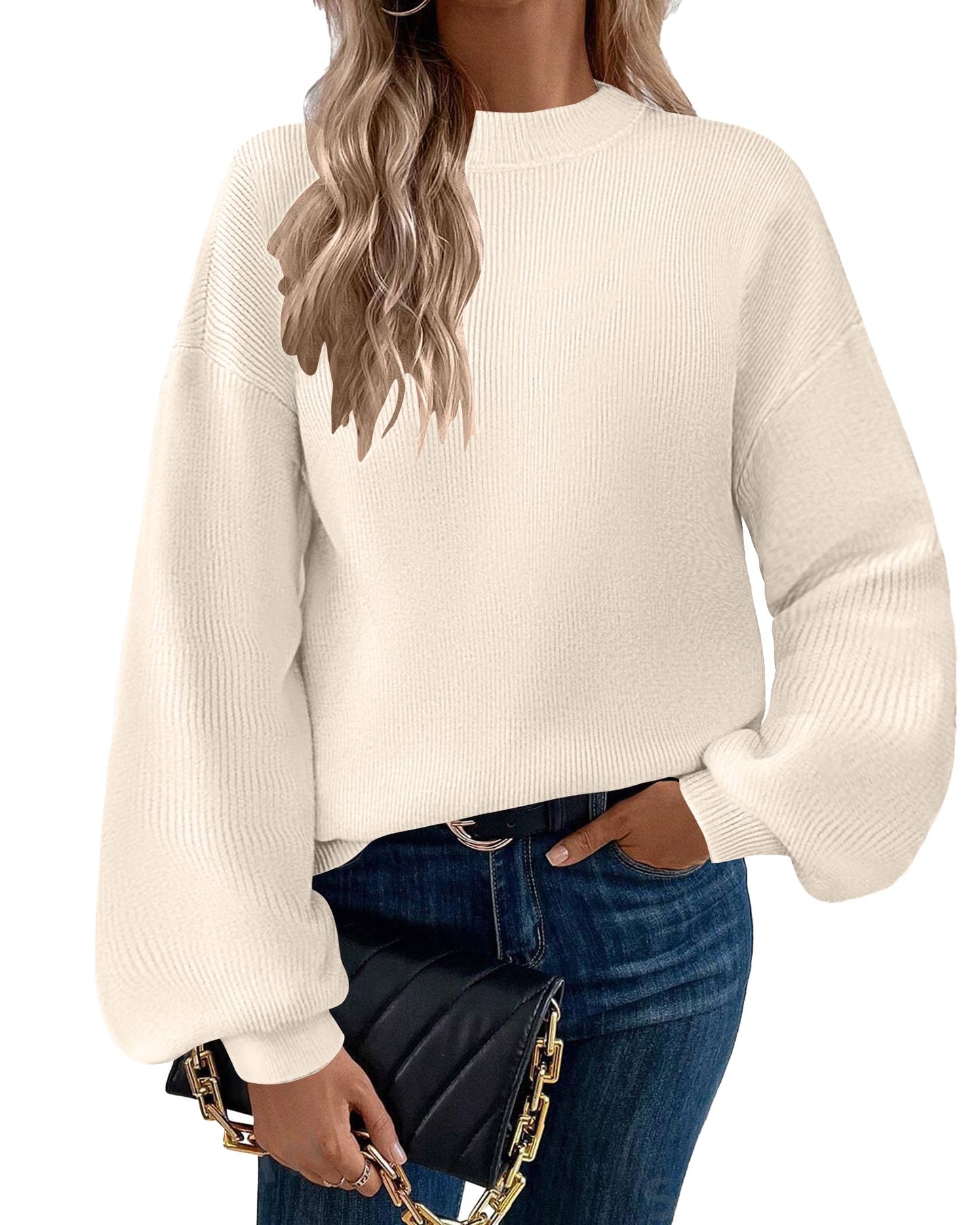 Zeagoo Women’s Puff Sleeve Knit Sweater – Cozy Loose Fit Pullover
