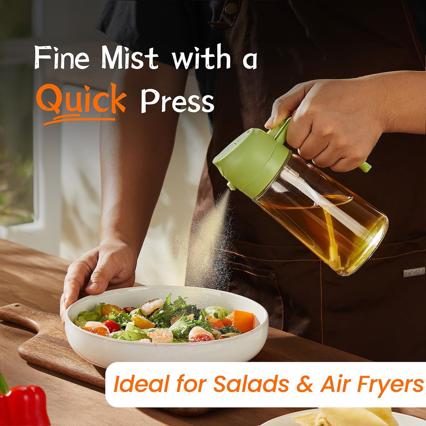 TrendPlain 16 oz Oil Sprayer for Cooking Oil - 470 ml Olive Oil Bottle - 2-in-1 Oil Dispenser and Oil Sprayer - Kitchen Gadgets for Cooking, Salad and Grill Black