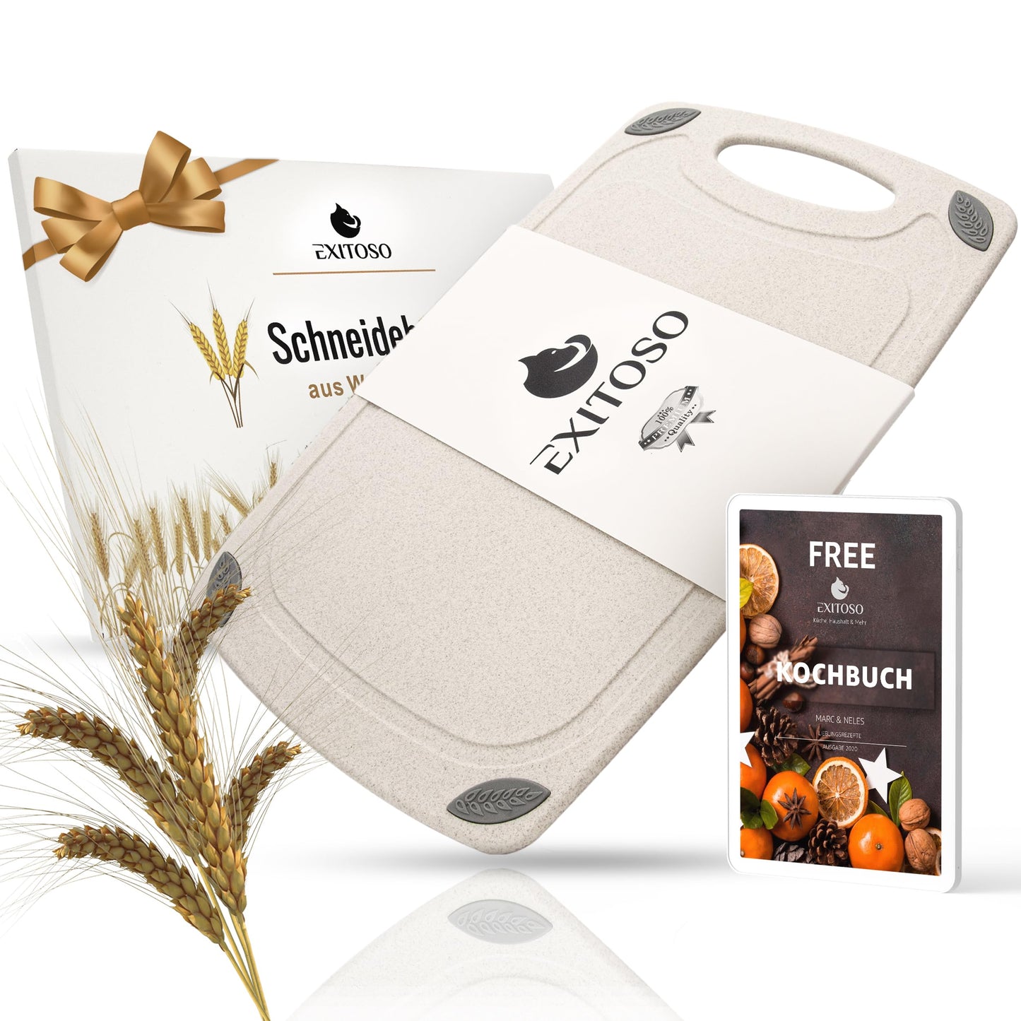 Exitoso 3-Piece Innovative Chopping Board Set | Non-Slip with Juice Groove and Handle | Dishwasher Safe | Antibacterial | Grey/Black Plastic