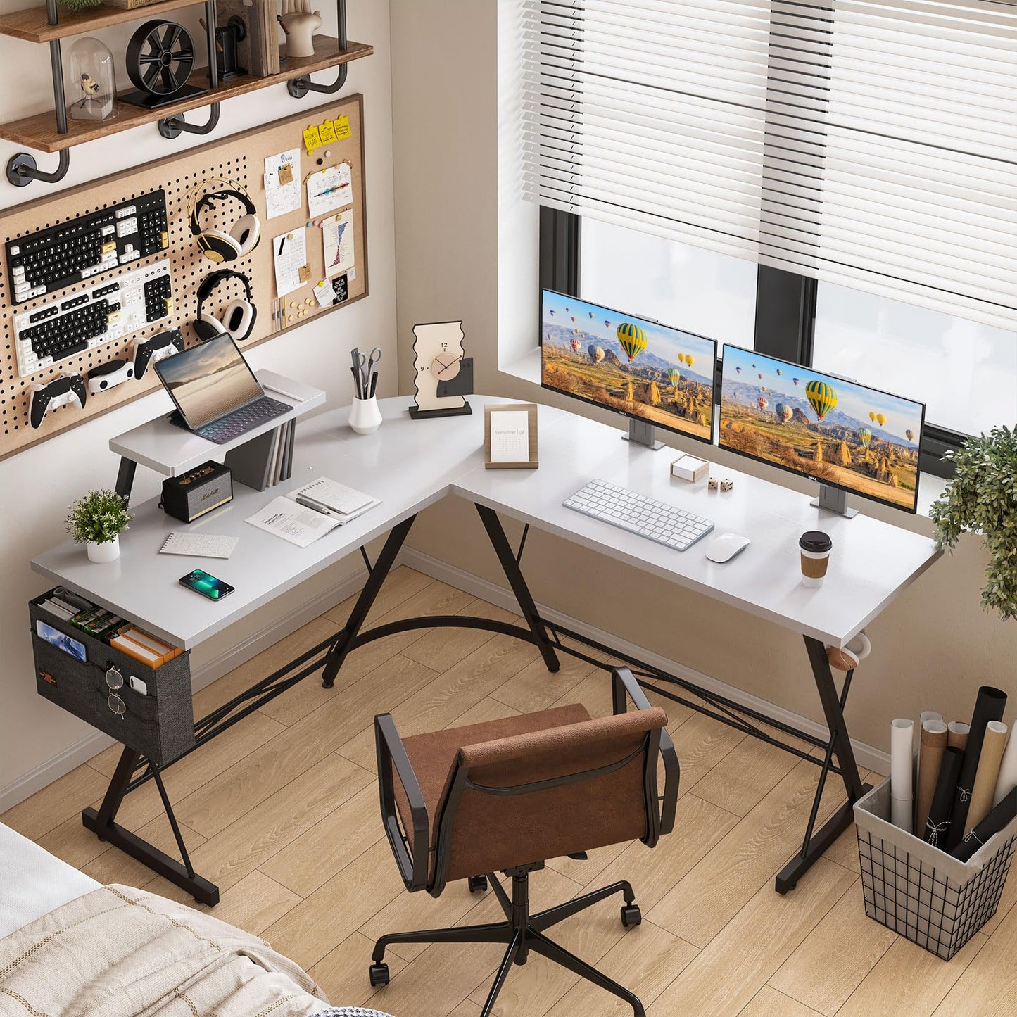 ODK Gaming Tisch, Gaming Schreibtisch Eckschreibtisch für Gamer, Schreibtisch L Form mit Monitorständer für Büro (Schwarz, 127 x 127 cm)