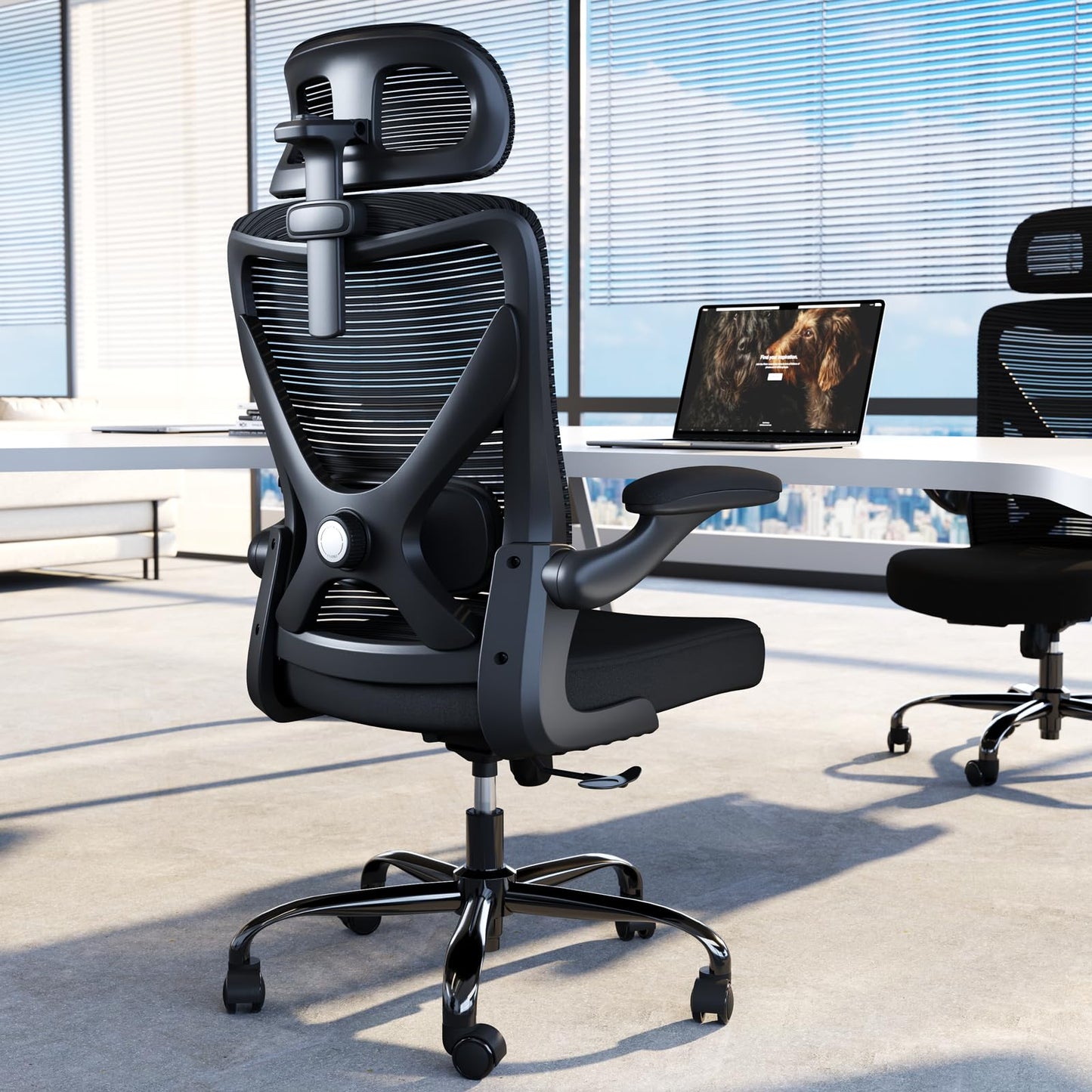 TRALT Ergonomischer Bürostuhl - X-förmiger bequemer Computer-Bürostuhl, Gaming-Stuhl, Bürostuhl mit Lendenwirbelstütze, Netz-Bürostuhl mit Kopfstütze (Grau-Silber)