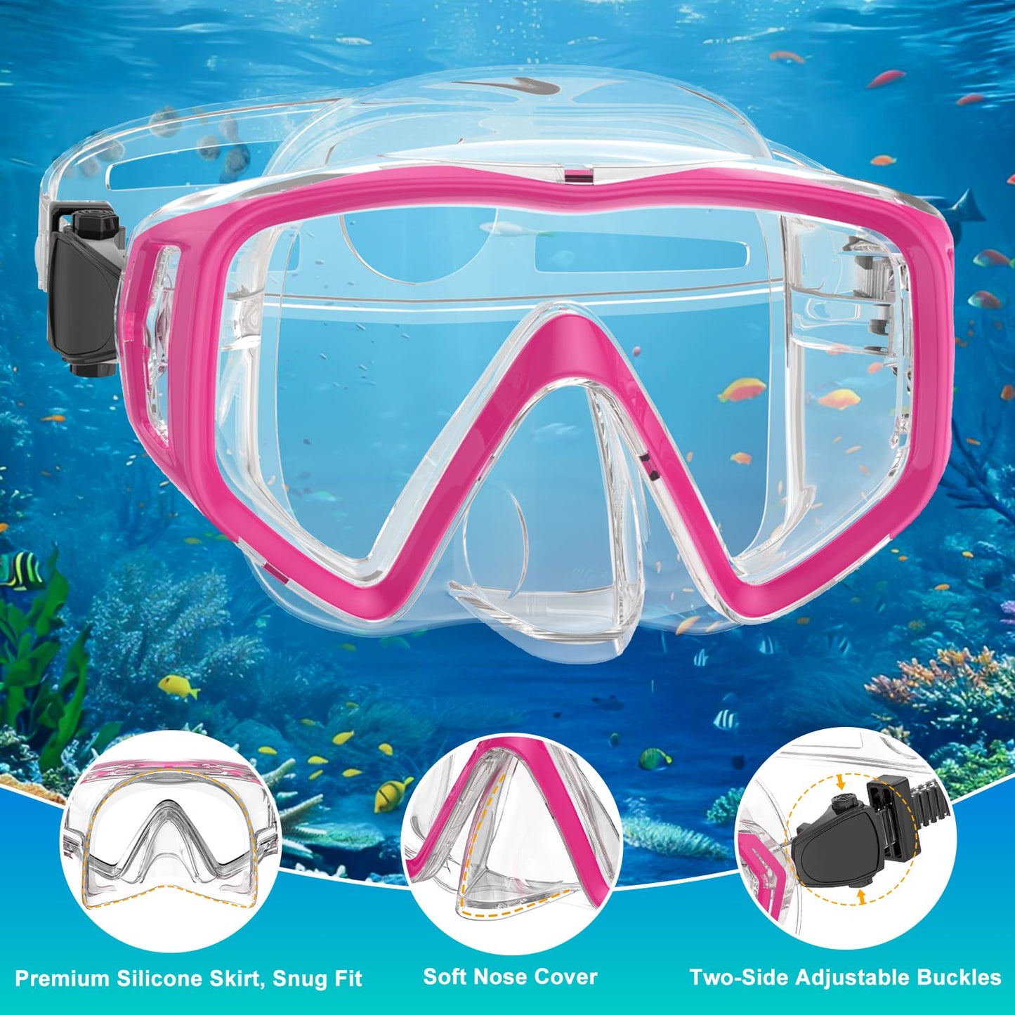 JEMULICE Schnorchelset Erwachsene, Schnorcheln Set mit Taucherbrille und Dry Schnorchel für Herren und Damen, Anti-Leck & Anti-Fog Tauchmaske aus Gehärtetem Glas für Tauchen, Schnorcheln und Schwimmen