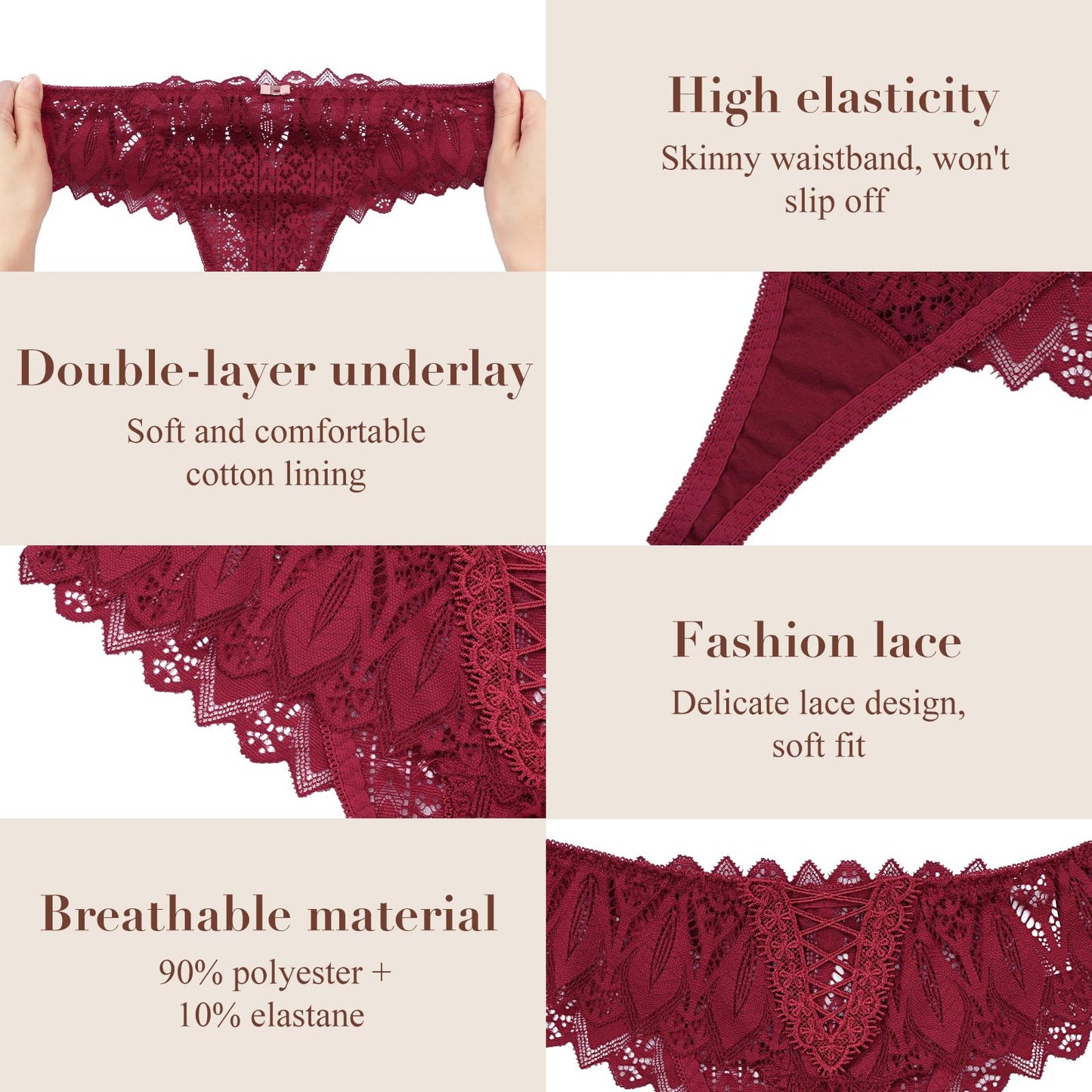 Lishang Women's Lace Thong 5-Pack - Sexy Low Waist Lingerie