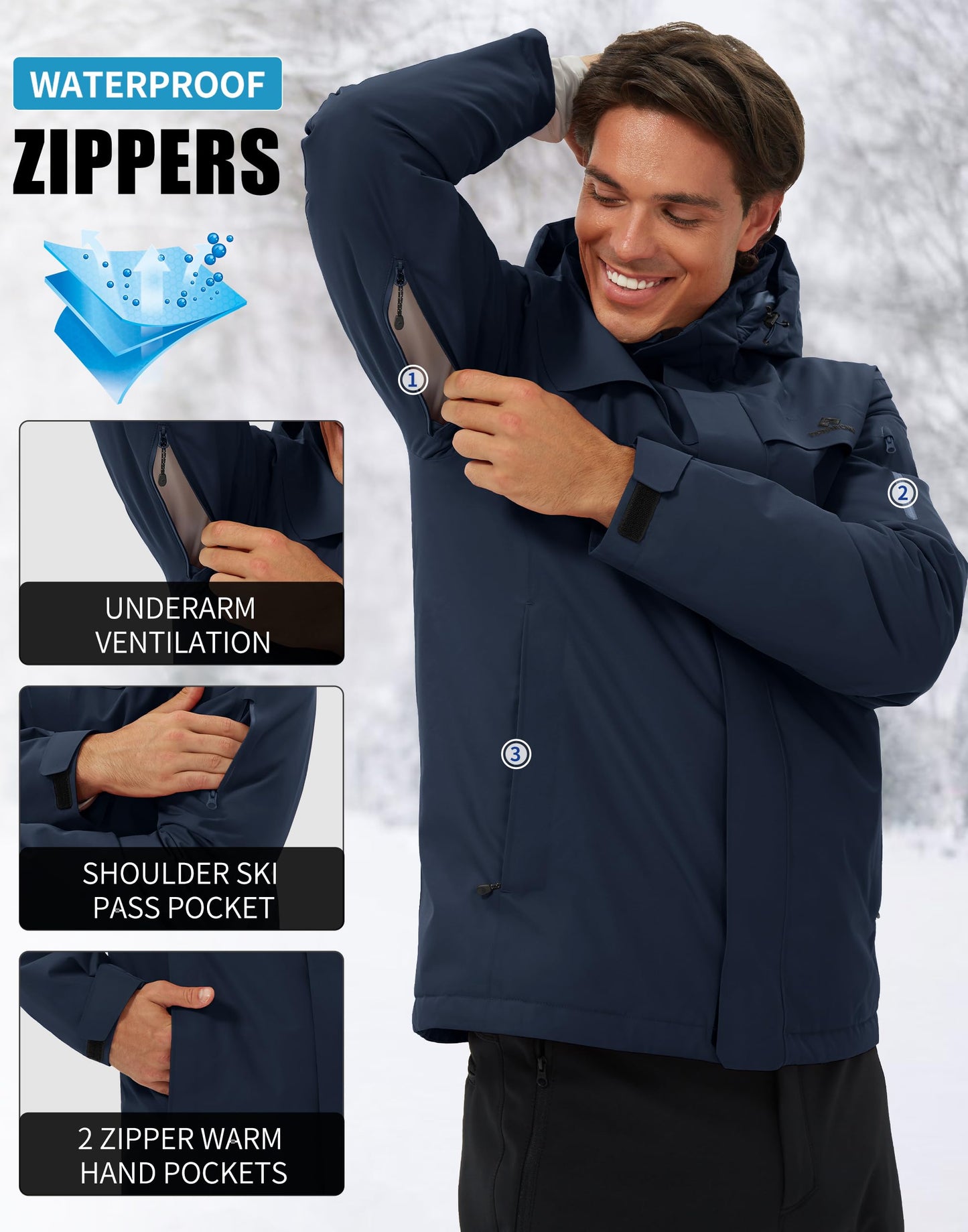 Men’s Ski Jacket – Waterproof, Warm & Breathable Snowboarding Winter Coat