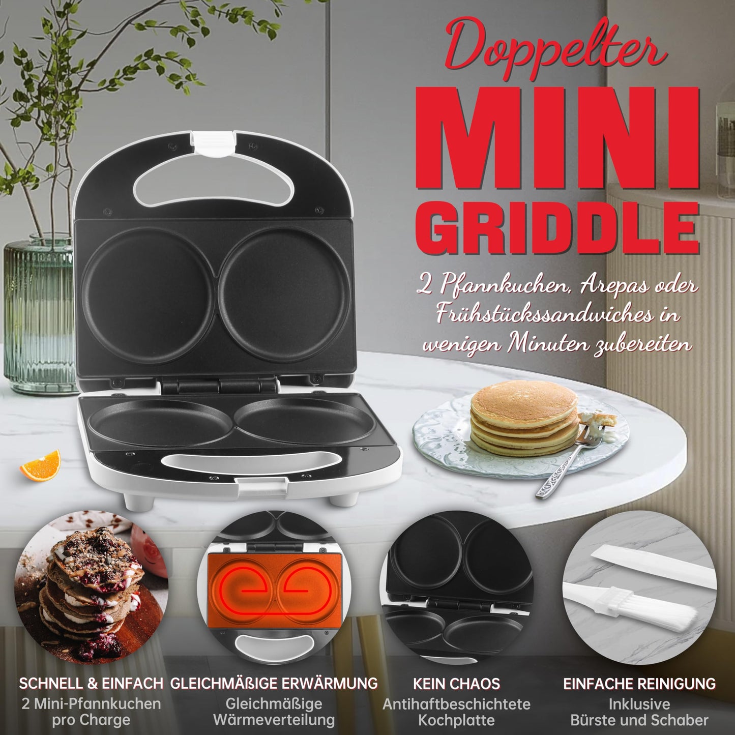 SugarWhisk Mini Waffeleisen Kinder, Doppelwaffeleisen, Kleines Waffeleisen mit Antihaftbeschichtung, Mini Waffle Maker, für Familienfeiern, Kindergeburtstage, Ostern oder Weihnachten, Weiß