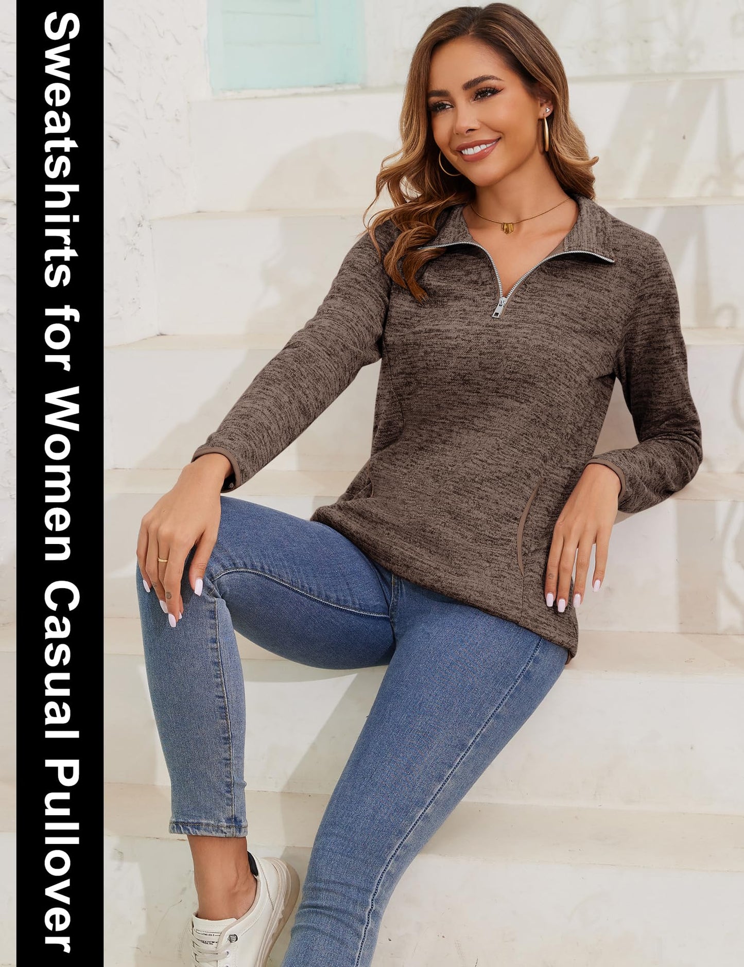 iWoo Women’s 1/4 Zip Pullover Sweatshirt – Casual Long Sleeve Top