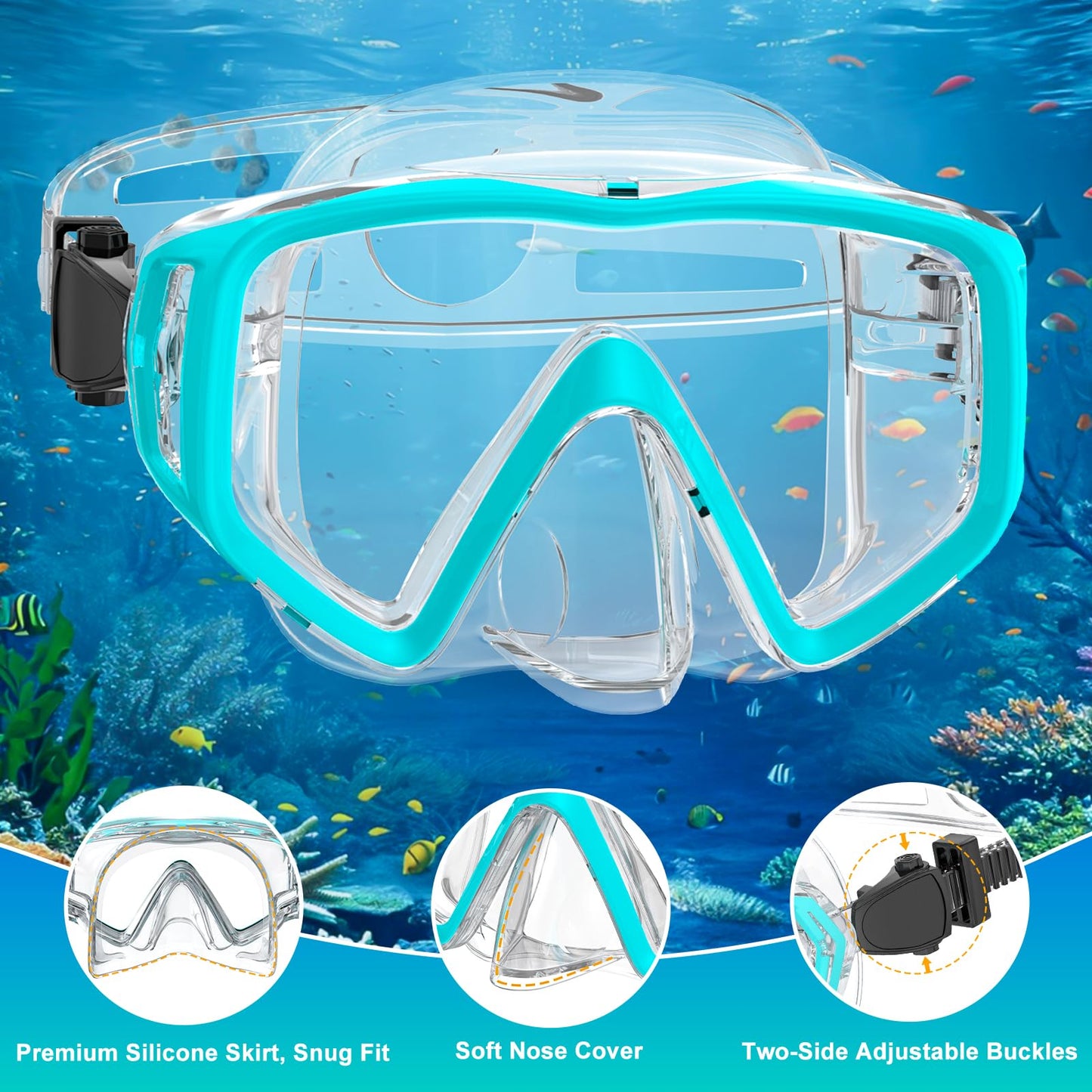 JEMULICE Schnorchelset Erwachsene, Schnorcheln Set mit Taucherbrille und Dry Schnorchel für Herren und Damen, Anti-Leck & Anti-Fog Tauchmaske aus Gehärtetem Glas für Tauchen, Schnorcheln und Schwimmen