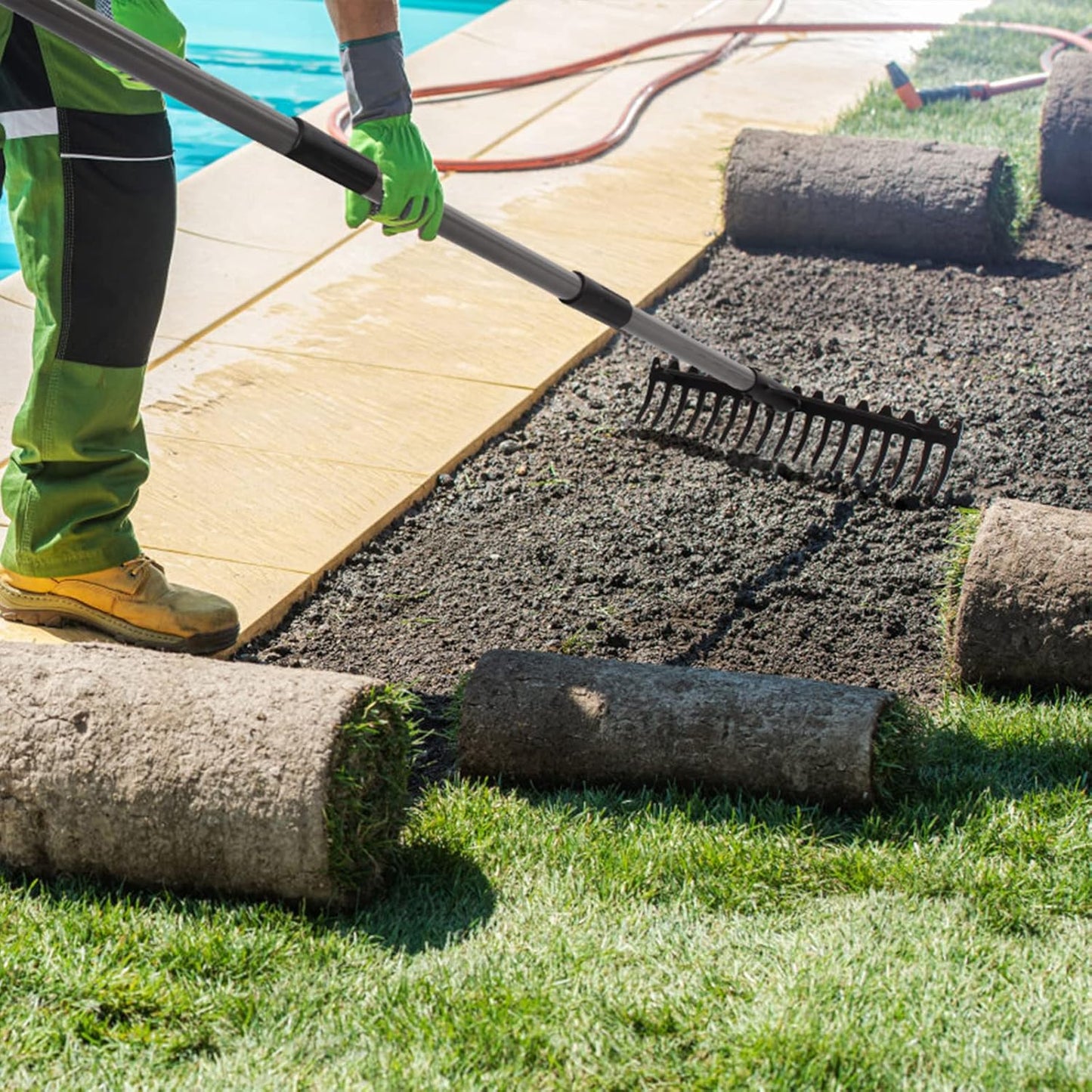 Walensee Garten Rechen, 165cm Metall Rechen , Harke mit 17 Stahlzinken, mit Edelstahlgriff, zum Lockern von Boden und Nivellieren von Rasen,Laubbesen,Rasenrechen, Heurechen für Rasen und Blätter