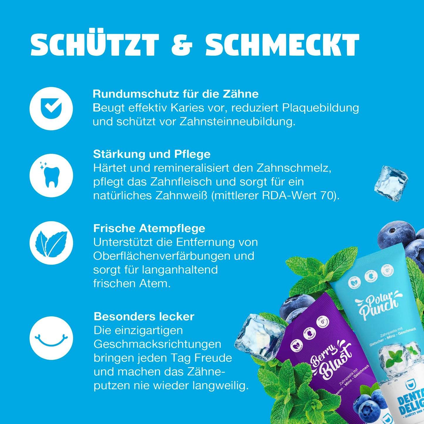 DENTAL DELIGHT Polar Punch Zahnpasta (TESTSIEGER), Vegane Zahnpasta mit Geschmack, Zahncreme (Minze, 4er Pack)