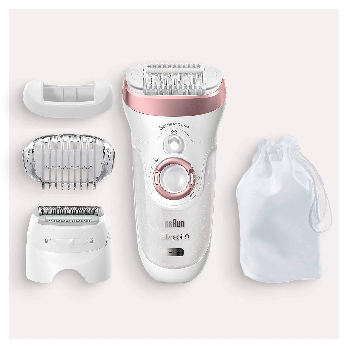 Braun Silk-épil 9 Beauty-Set, Epilierer Damen / Haarentferner, FaceSpa Gesichtshaarentferner, Aufsätze für Rasierer, Peeling, Reinigung Gesicht/Körper, Tasche, 9-995, weiß/flamingo
