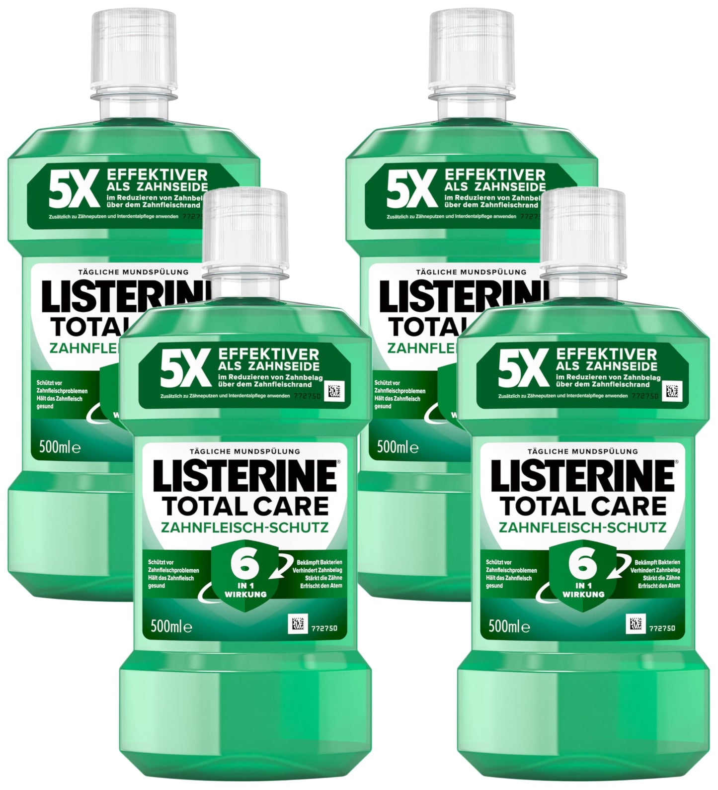 LISTERINE Total Care Zahnfleisch-Schutz (6 x 500 ml), antibakterielle Mundspülung mit Fluorid für gesundes Zahnfleisch, Zahnpflege Mundwasser reduziert Zahnbelag mit 6 in 1 Wirkung