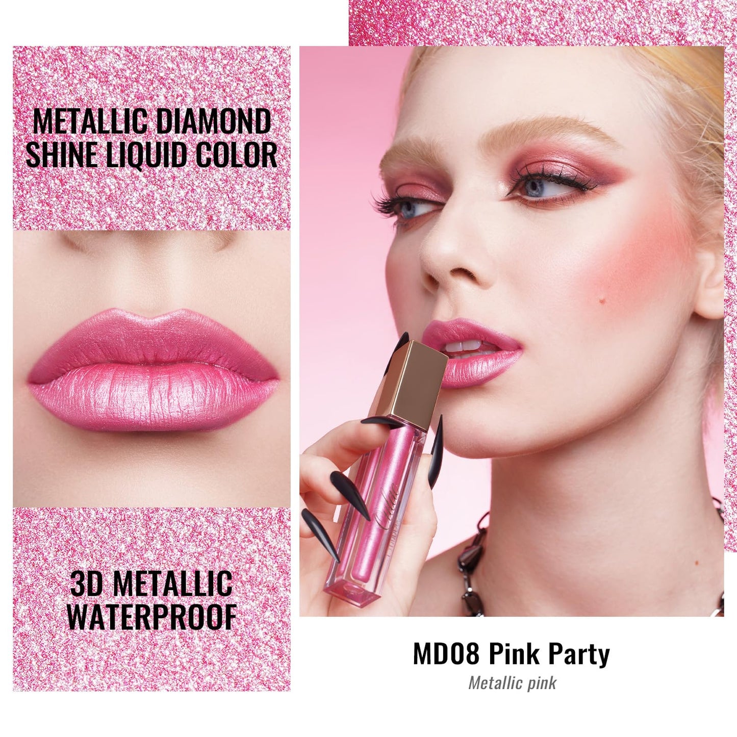 Oulac Metallic Glitter 2-in-1 Lipstick Eyeshadow Long-Lasting Waterproof High-Pigment