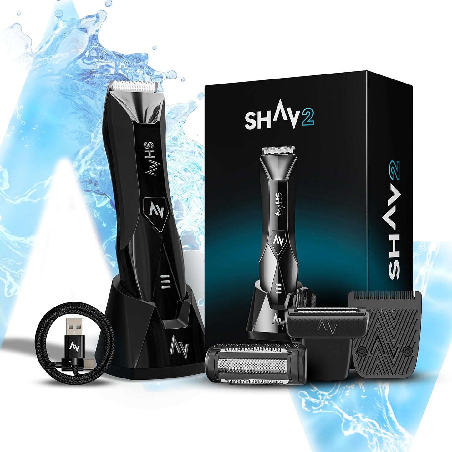 SHAV 2™ CutFree Intimrasierer für Männer Wasserdichter Elektrischer Trimmer Nass/Trocken Haarschneider mit Wechselbarem Keramikklingen-Modul, Bodygroomer für Intim und Körperhaar Männerpflege Rasierer