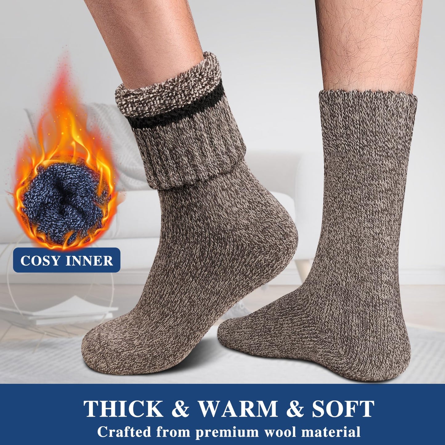 Reamphy 5 Pairs Thermal Wool Socks for Men