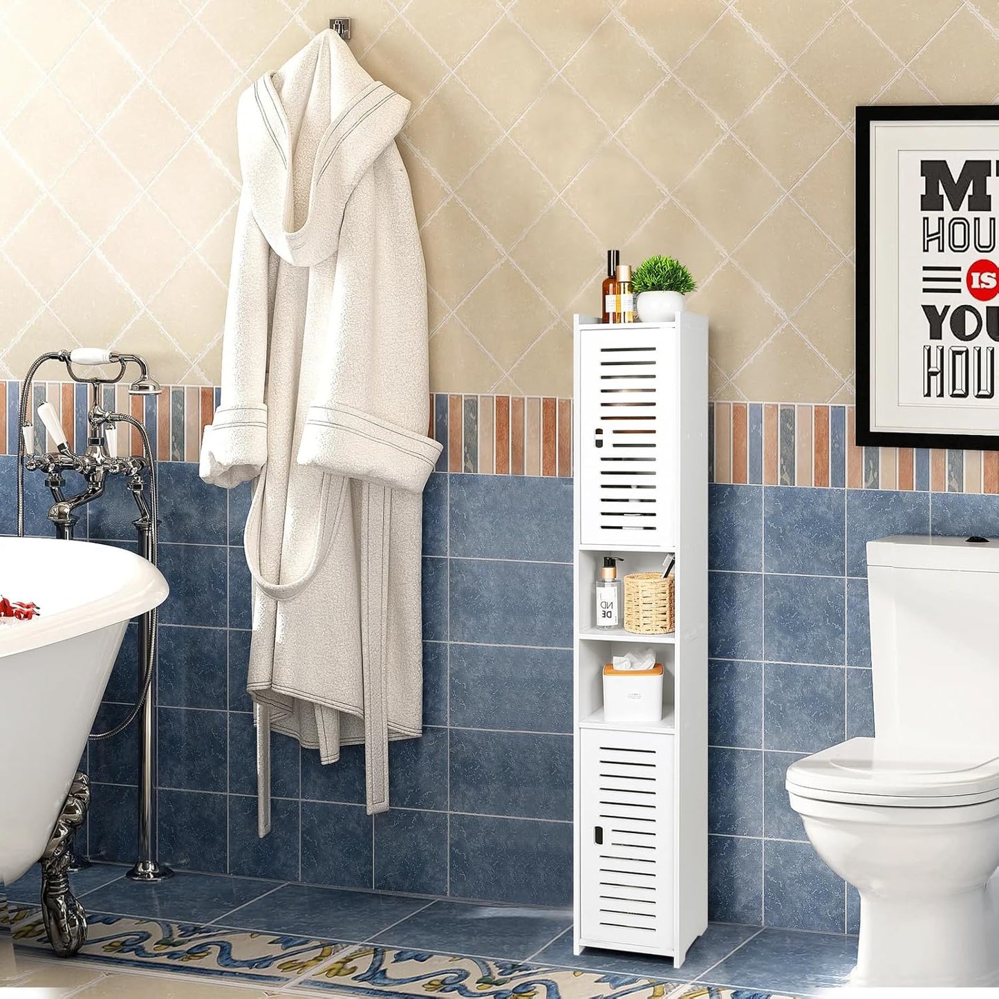 AIKTOTA Bathroom Cabinet, Freestanding Storage Cabinet with Door and Shutters, Waterproof Bathroom Furniture Cabinet for Living Room, Bedroom, Kitchen, etc., White (26 x 22 x 118 cm)