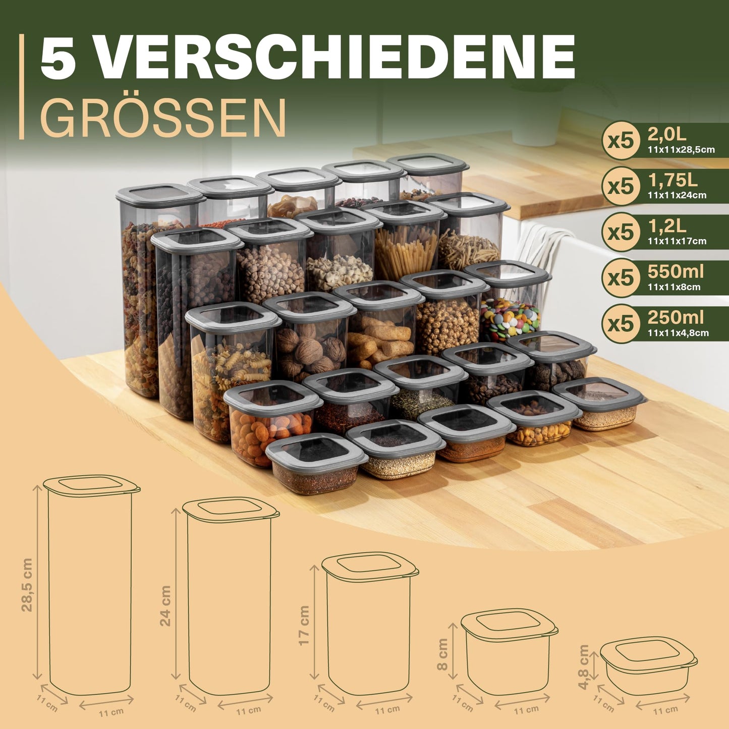 Viwares Vorratsdosen mit Deckel Luftdicht, 12er Vorratsbehälter Set BPA-Frei, Vorratsdose zur Müsli Mehl Aufbewahrung Küche, Praktische Organizer Küche, Frischhaltedosen für Lebensmittelaufbewahrung