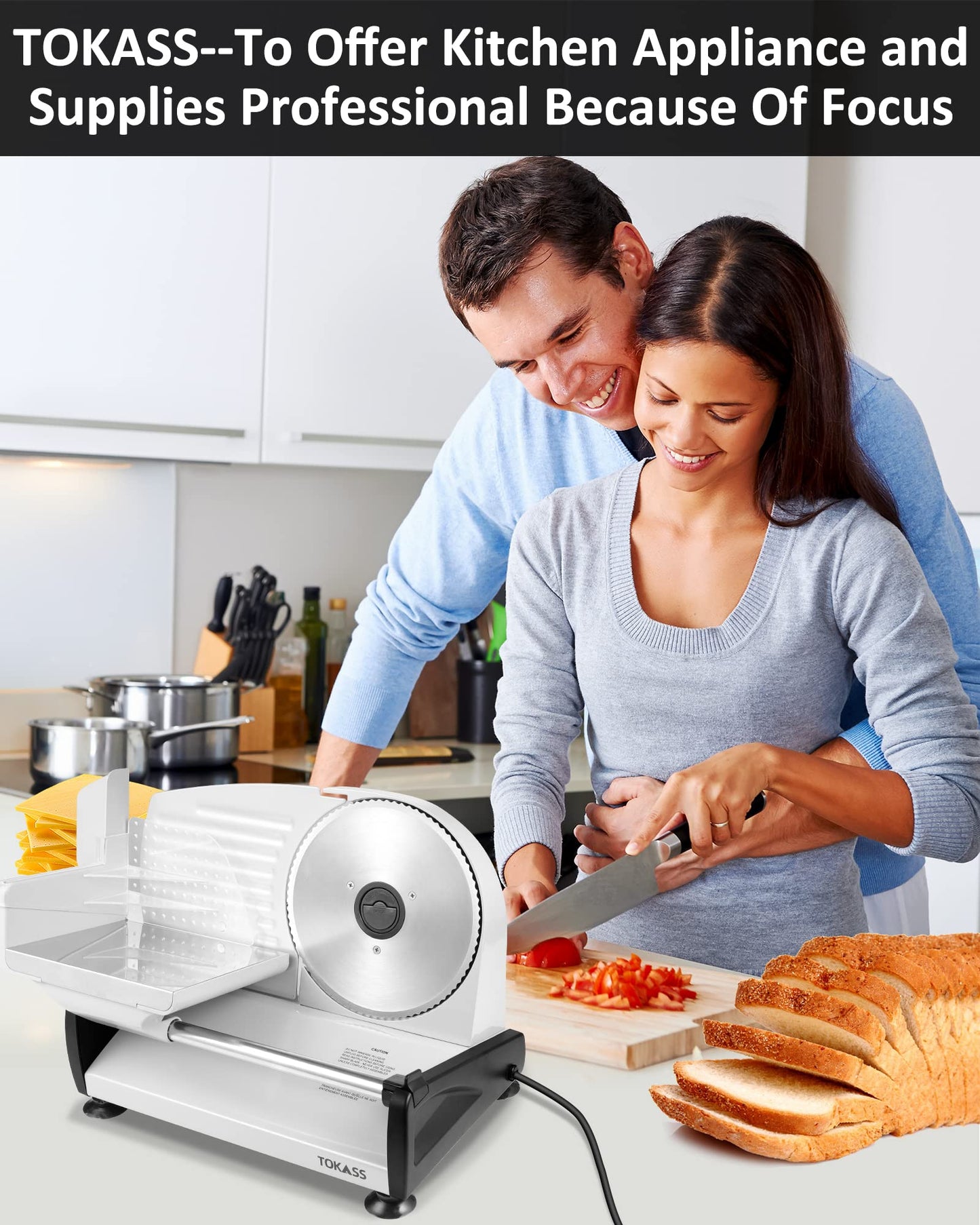 200 Watt Electric Slicer Stainless Steel - Adjustable Food Processor 0 to 15mm - 2 Blades - Sausage Slicer - Bread Slicer, Ham Slicer, Electric Knife Meat & Cheese