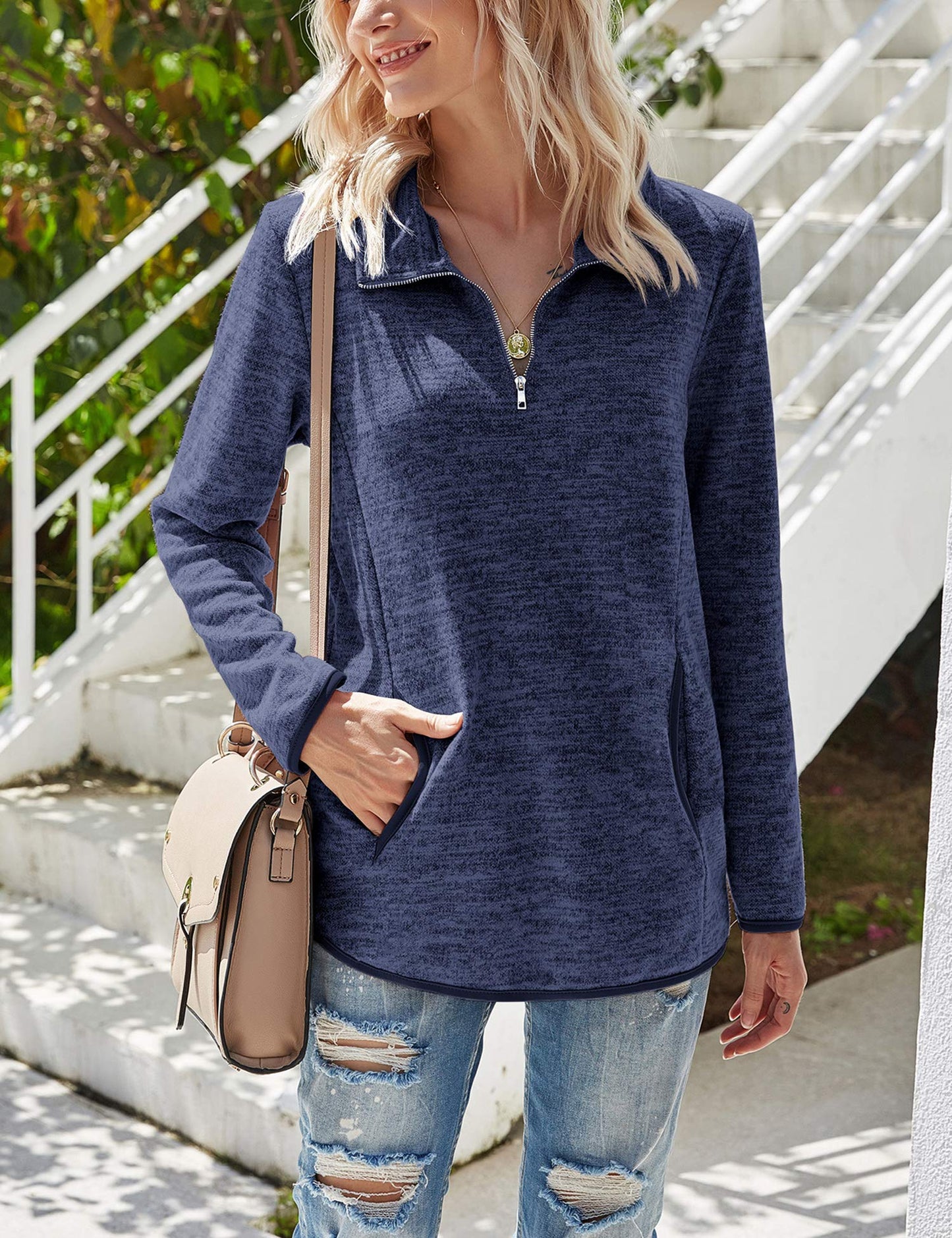 iWoo Women’s 1/4 Zip Pullover Sweatshirt – Casual Long Sleeve Top