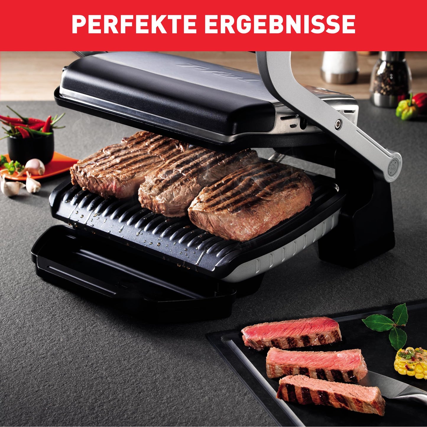 Tefal OptiGrill contact grill, 6 programs, cooking level indicator, removable plates, manual mode, electric grill, black, GC705816
