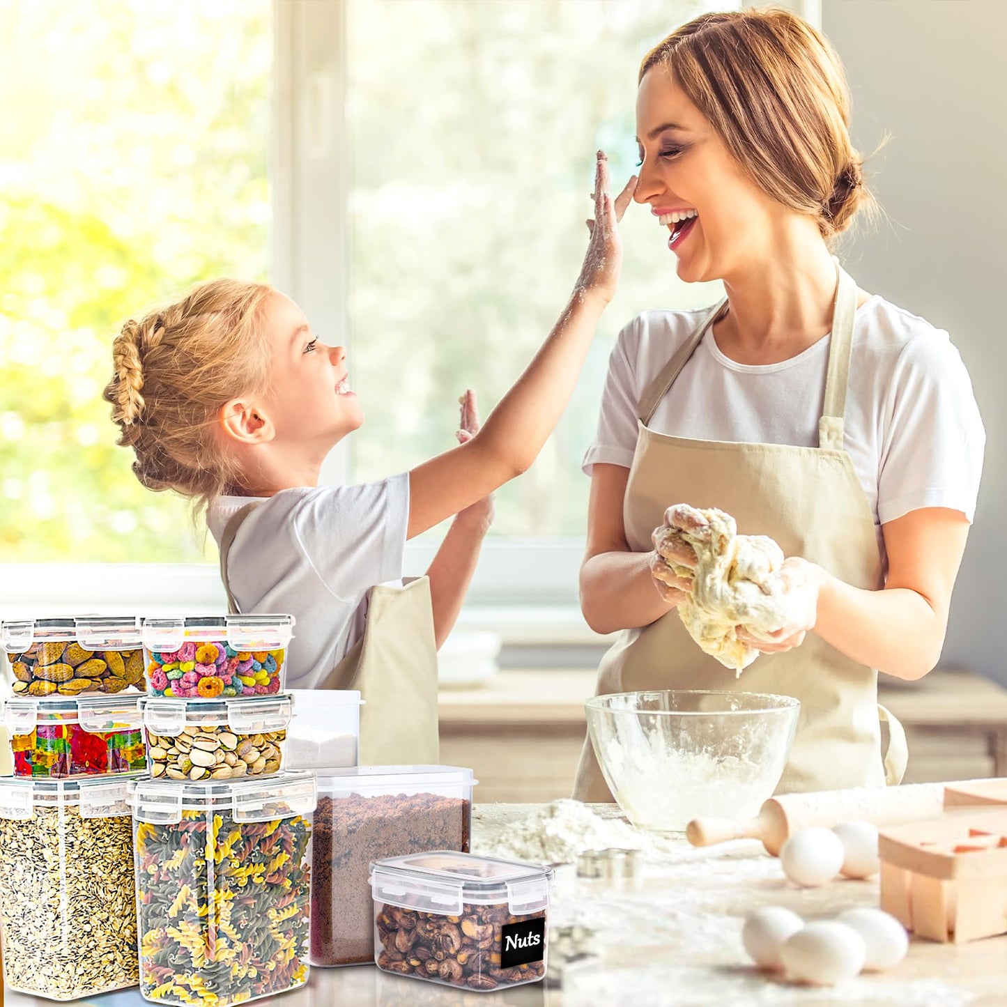 Storage Jars with Lid, Airtight, Large, 4 L, Set of 4, BPA-Free, Storage Box, Kitchen, Moth-Proof Kitchen Organiser, Flour, Spaghetti Cornflakes, Cereal Storage, Storage Container with Labels