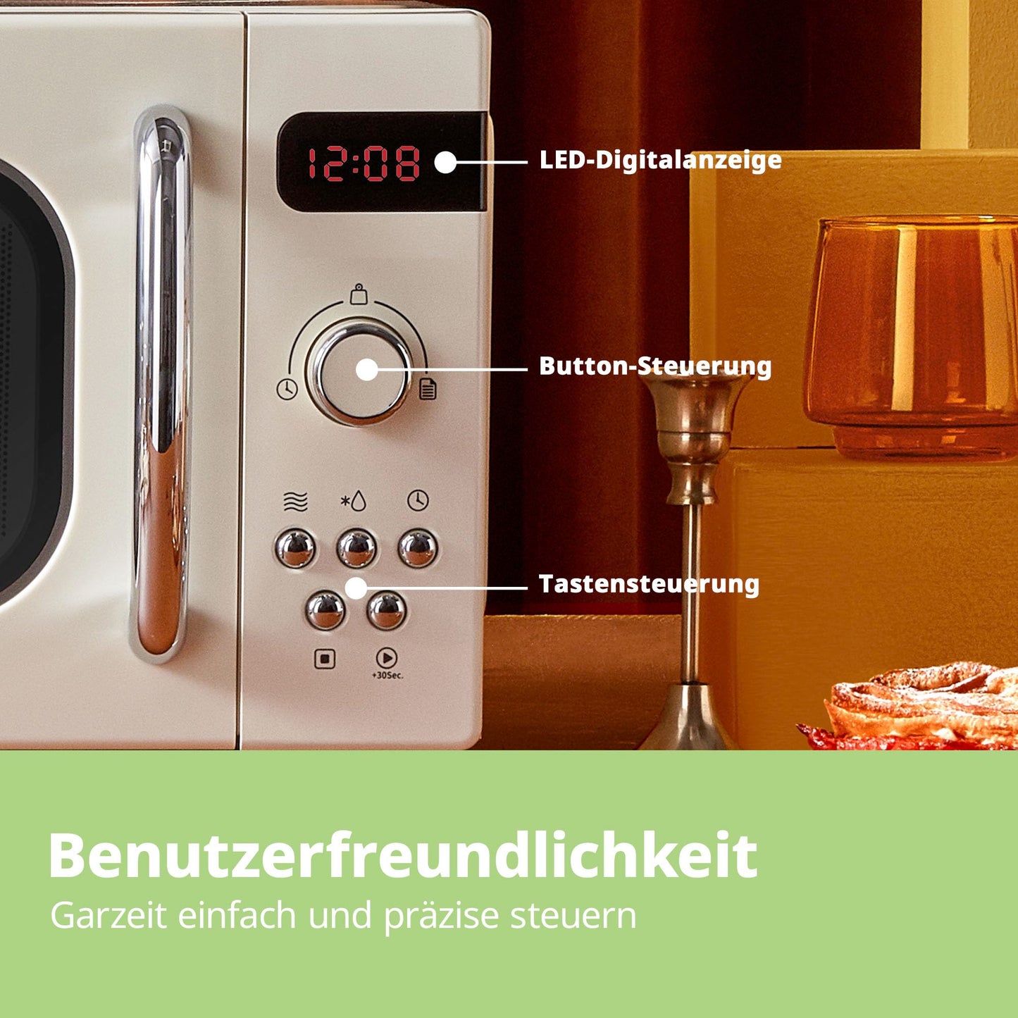 Comfee CMSN 20 wh Mikrowelle / Solo-Mikrowelle mit 5 Leistungsstufen/ Innenbeleuchtung/ easy Defrost/360°Drehteller / Zwei Drehregler/20L/700W/ Weiß, Mechanisch