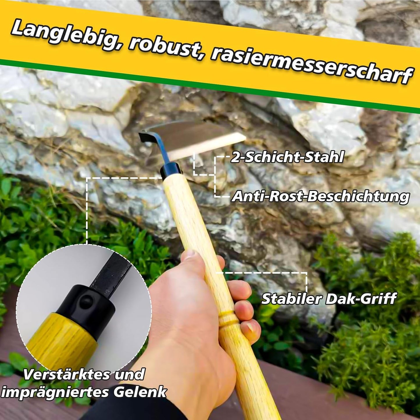 Nhcuijun Dreieckige Gartenhacke, Japanisches Gartenwerkzeug, Ideales Gartenzubehör zum Entfernen von Unkraut und Moos, Länge: 35 cm