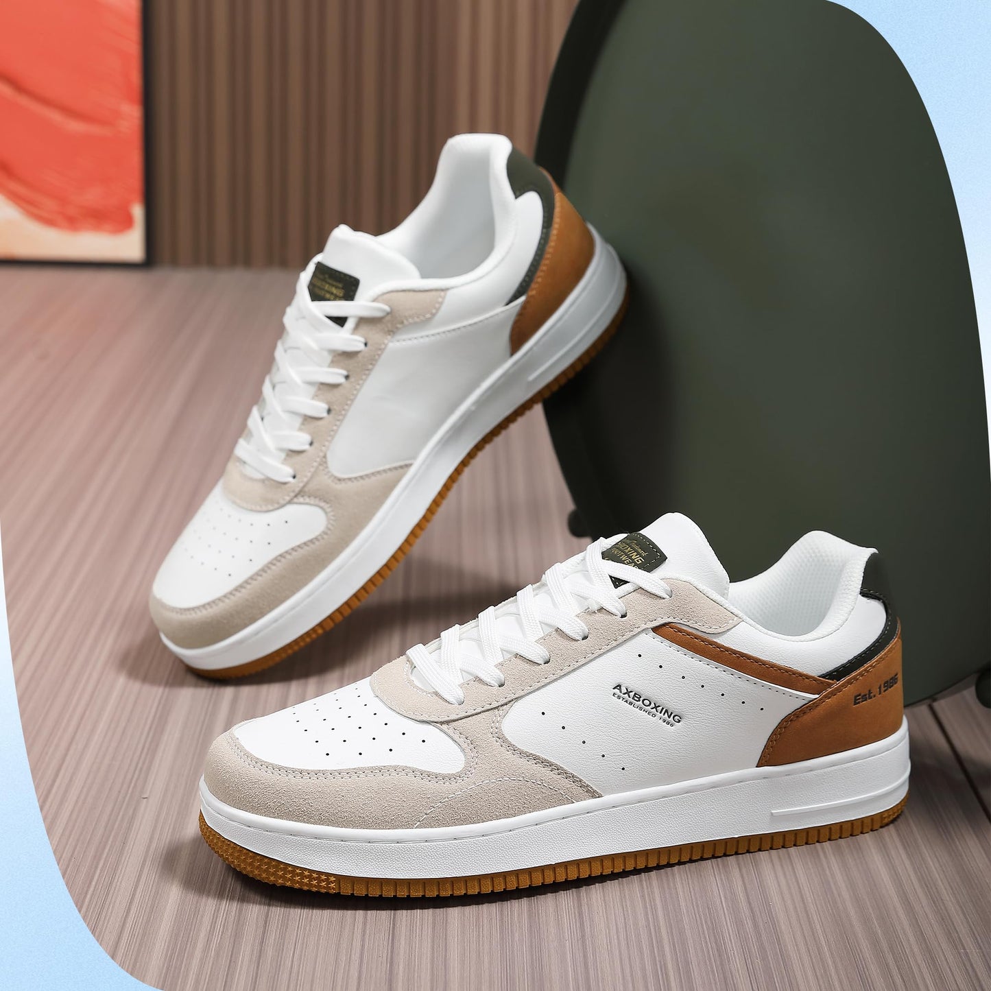 AX BOXING Men’s Casual Trainers – Lightweight Breathable Faux Leather Sneakers