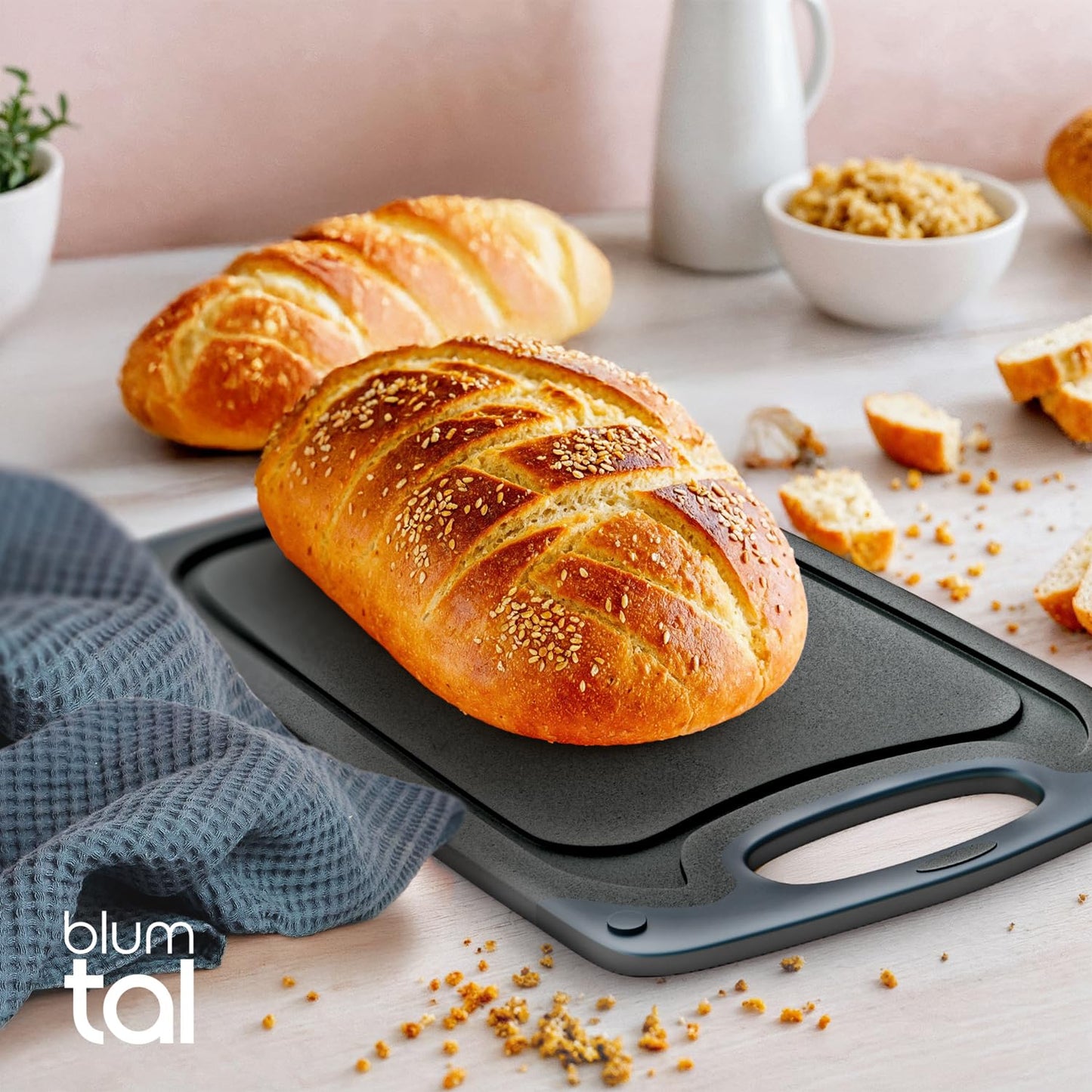 Blumtal Schneidebrett Set mit 3 Größen (S/M/L) - Schneidebrett Kunststoff groß + Saftrillen & Griff - Cutting Board - Küchenbrett BPA frei - Schneidbrett Spülmaschinenfest - Schneidebretter Grau