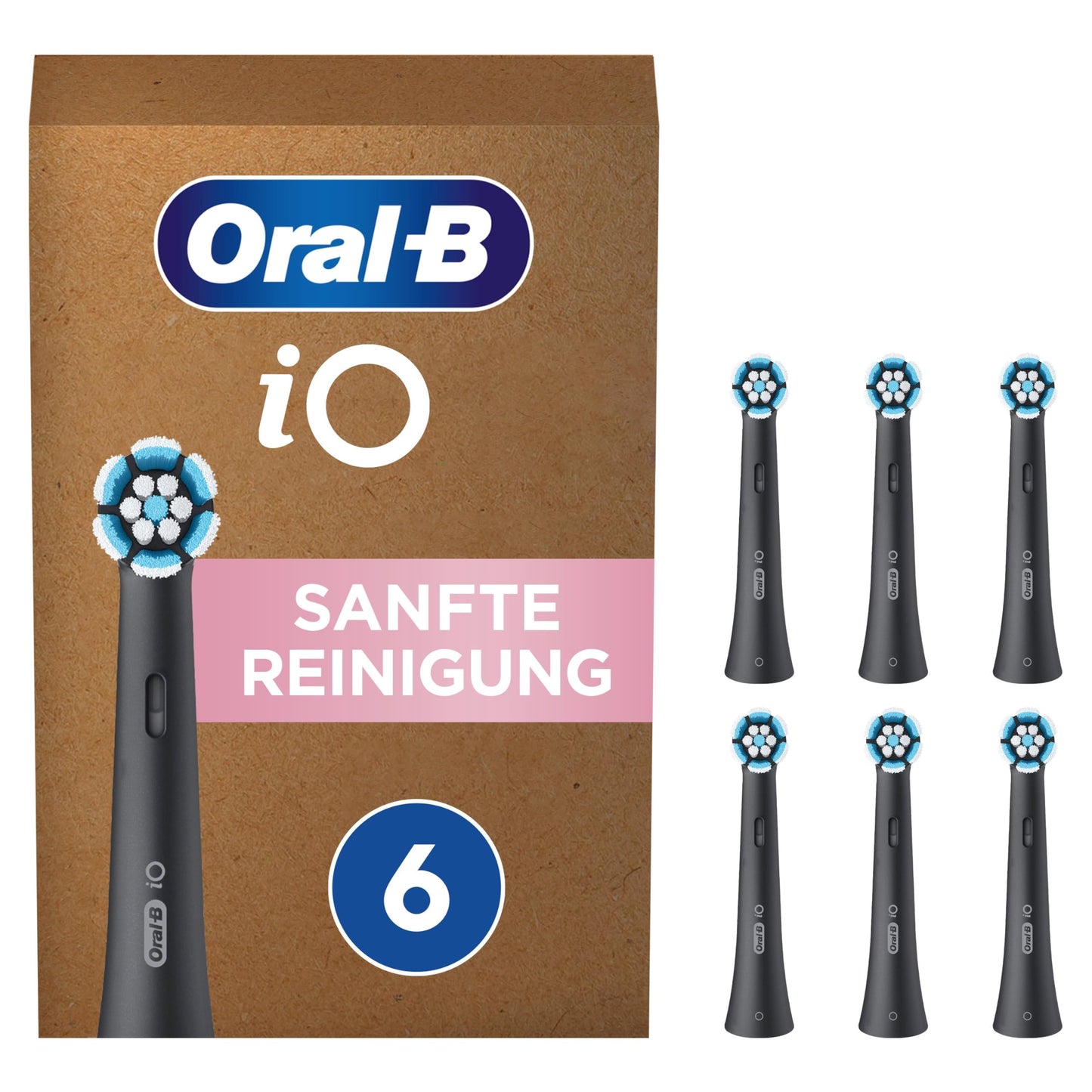 Oral-B iO Sanfte Reinigung, Original Aufsteckbürsten, geeignet für empfindliches Zahnfleisch, Schwarz, 8 Stück