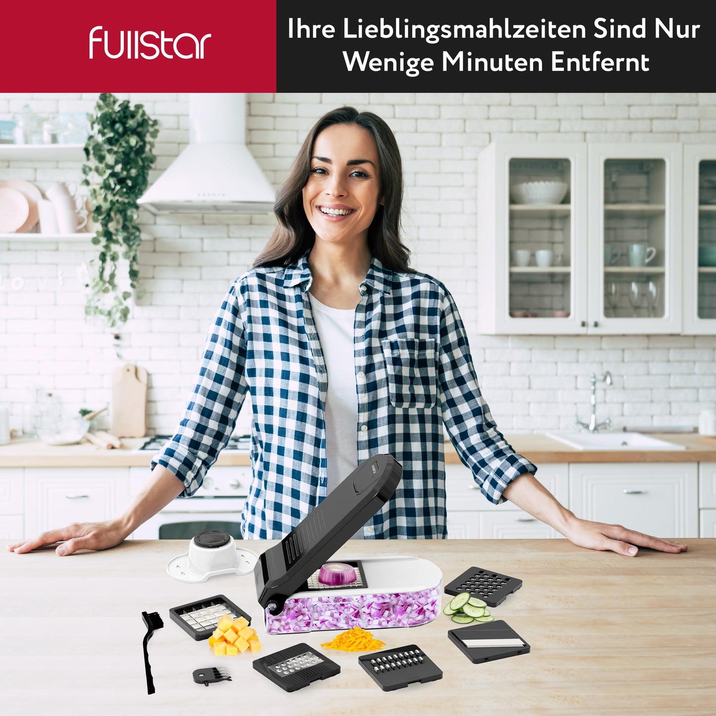 Gemüseschneider Mandoline Gemüsehobel - Gemüse Schneider Gurkenhobel Zwiebelschneider Kartoffelschneider Obstschneider - Reibe für Gemüse und Käse - Julienneschneider (6-in-1 Kompakt Weiß)