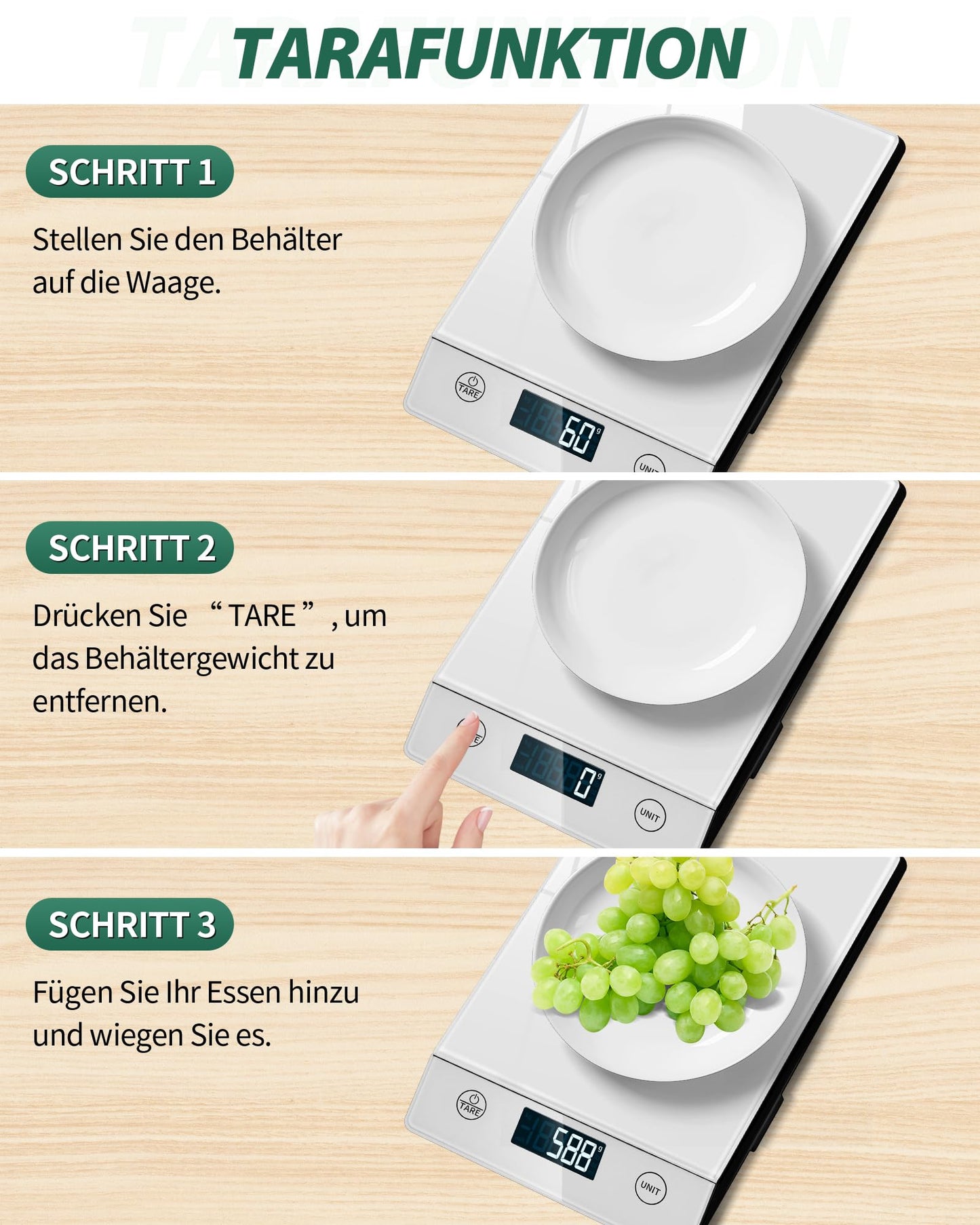 Küchenwaage Digital,Küchenwaage Geneigtes Display,Waage Küchenwaage 10KG,Hochpräzise 1g Digitale Küchenwaage mit Tara-Funktion,Schwarz Glas Lebensmittelwaage Wasserdicht,Touchscreen inkl. Batterien